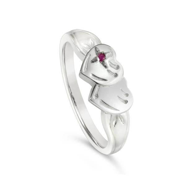 Double Heart mini Signet with ruby