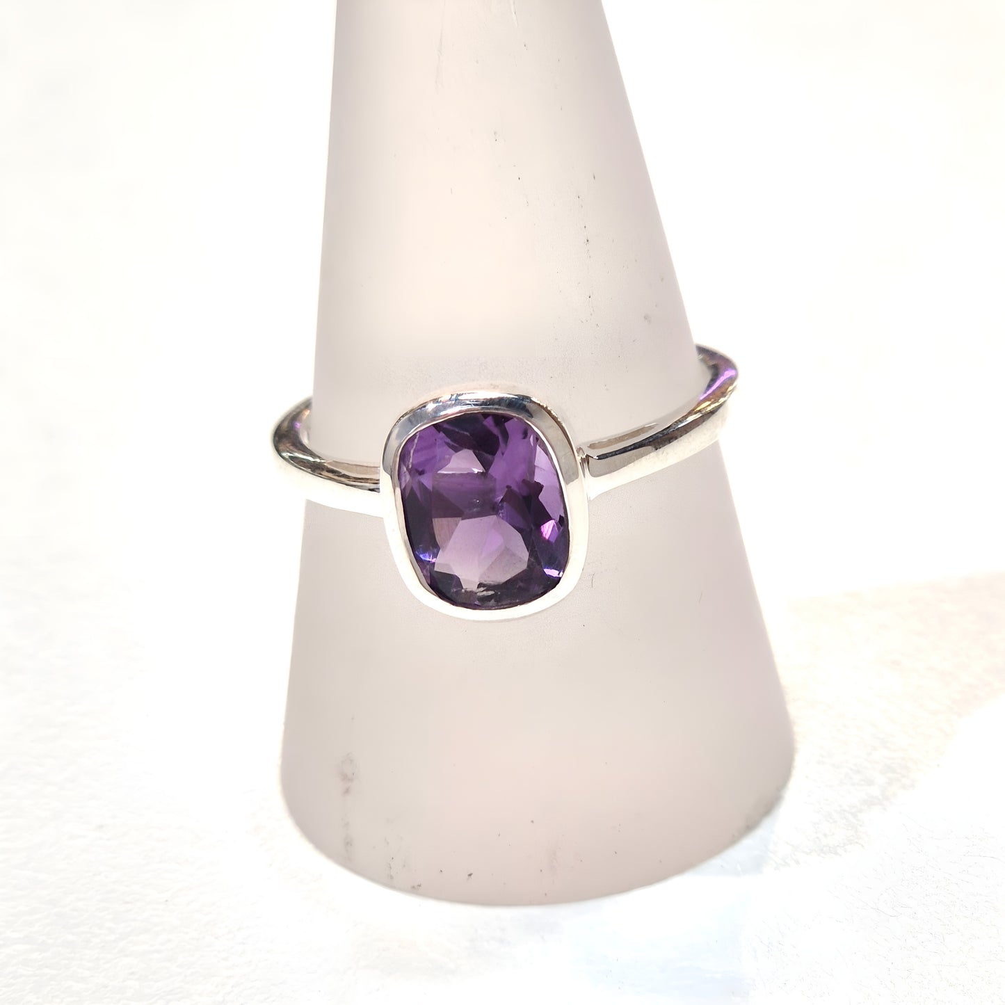 Cushion Amethyst Modern Bezel Sterling Silver Ring