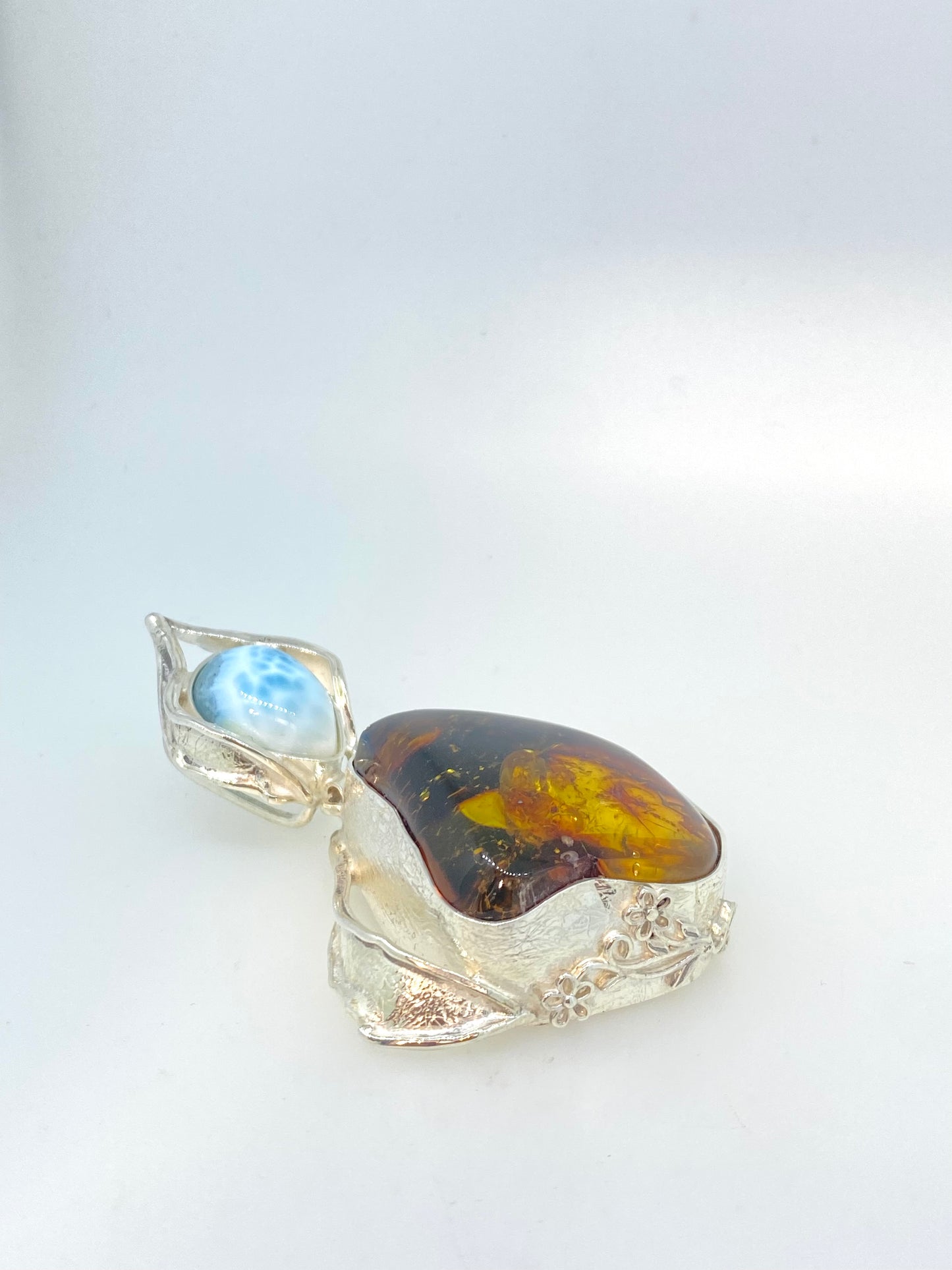 Amber and Larimar Pendant
