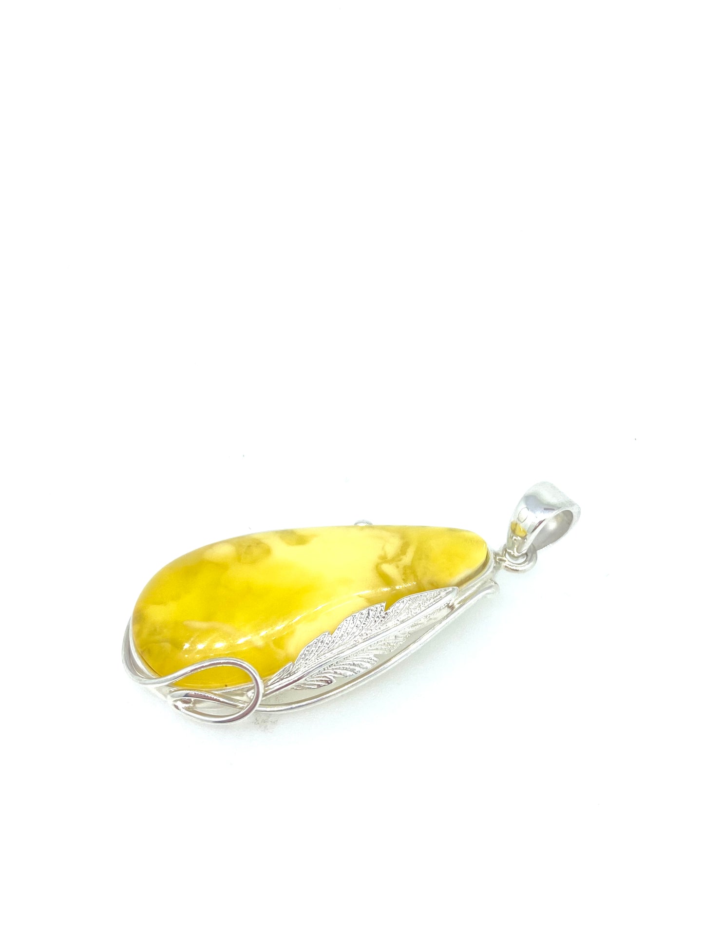 Milky Yellow and Silver Leaf Amber pendant