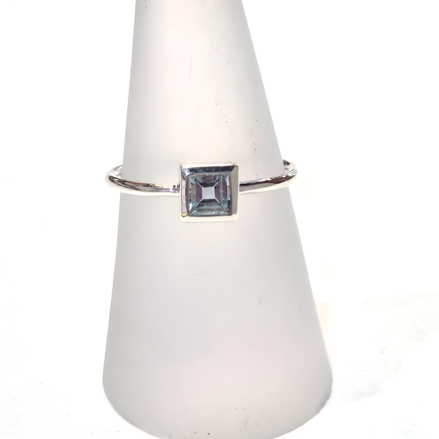 Square-Cut Blue Topaz Sterling Silver Ring