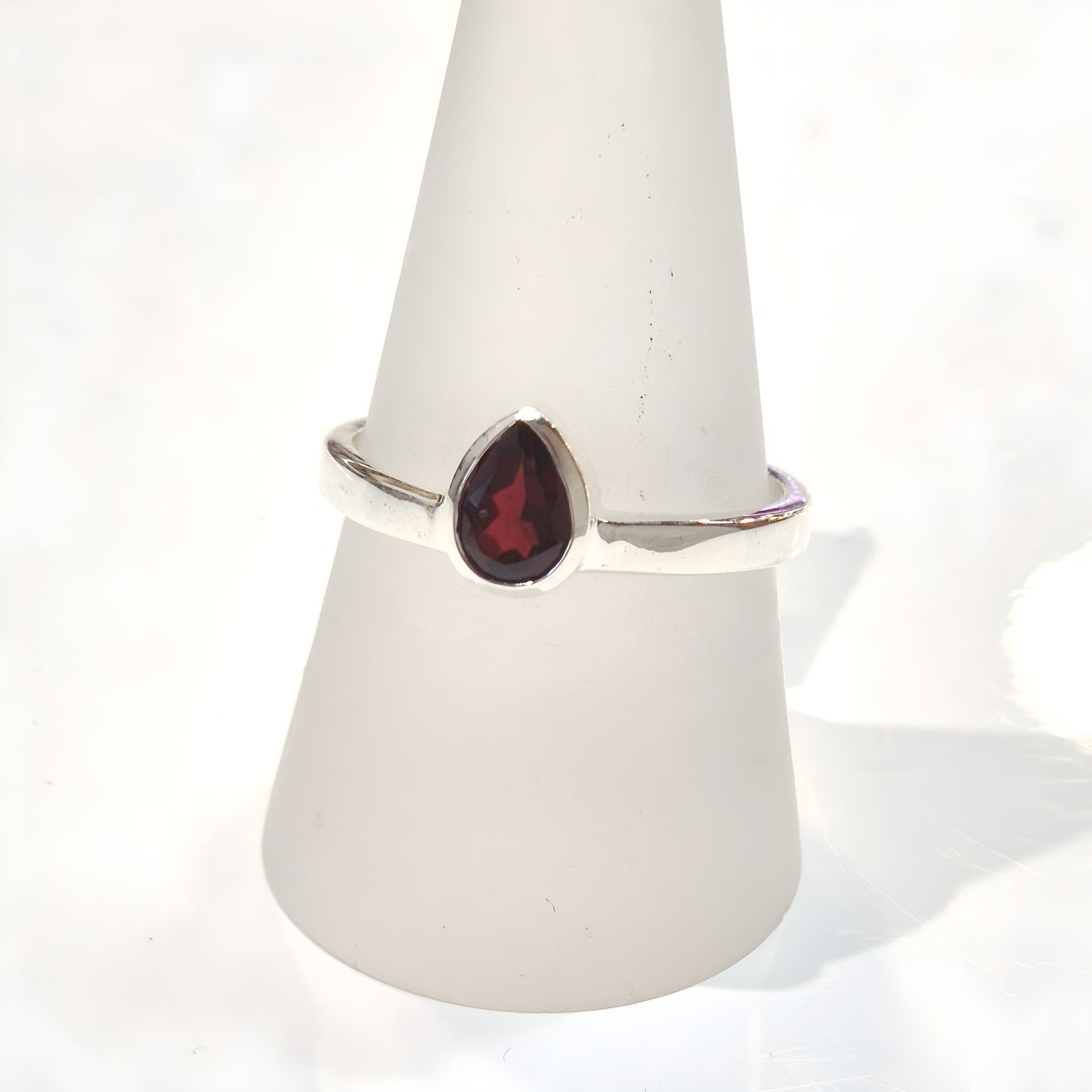 Garnet Teardrop Sterling Silver Ring