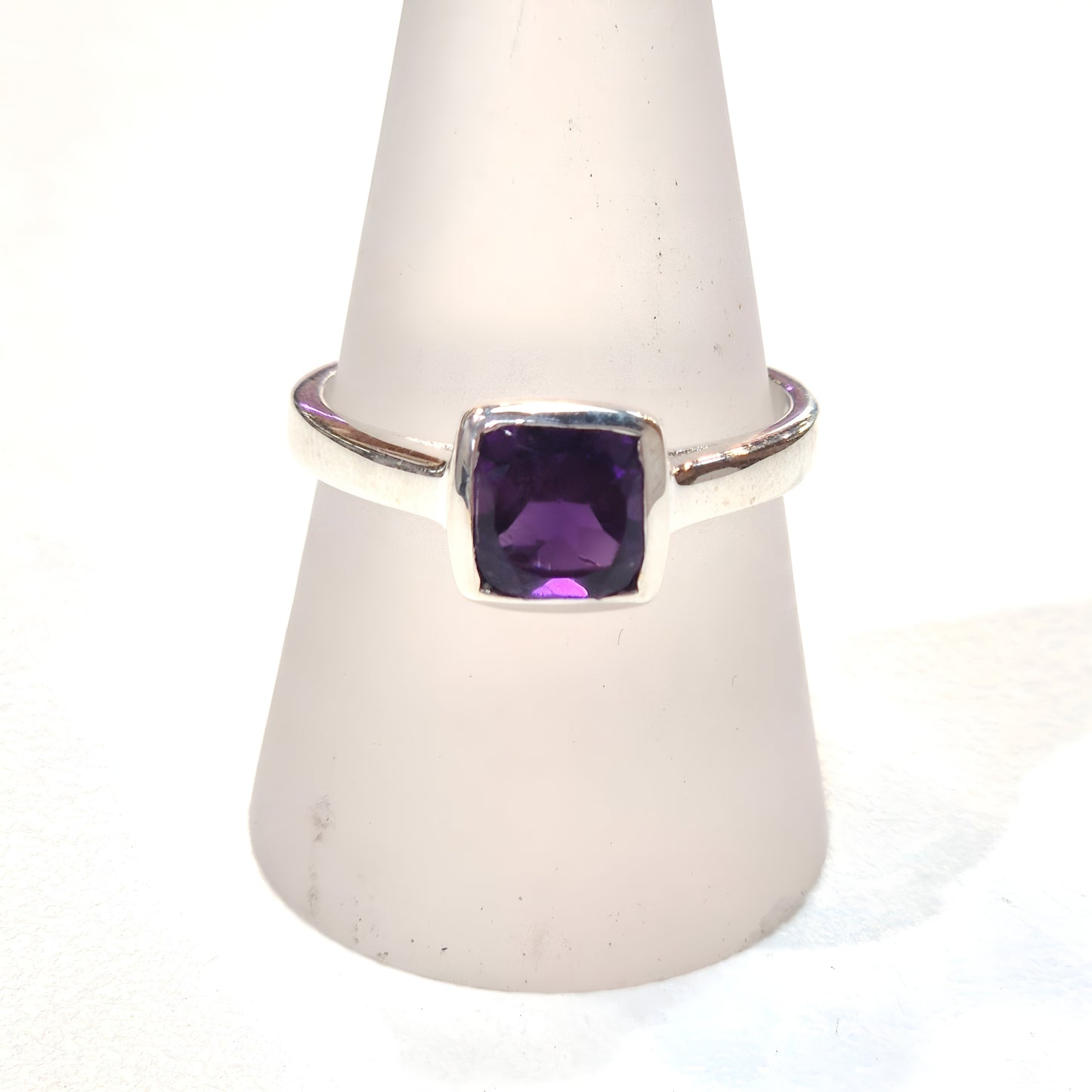 Square Amethyst Bezel Sterling Silver Ring