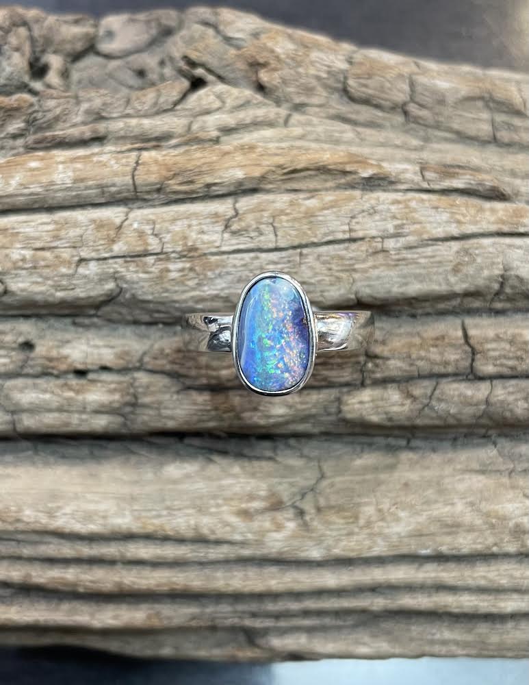Rainbow Australian Boulder Opal Ring