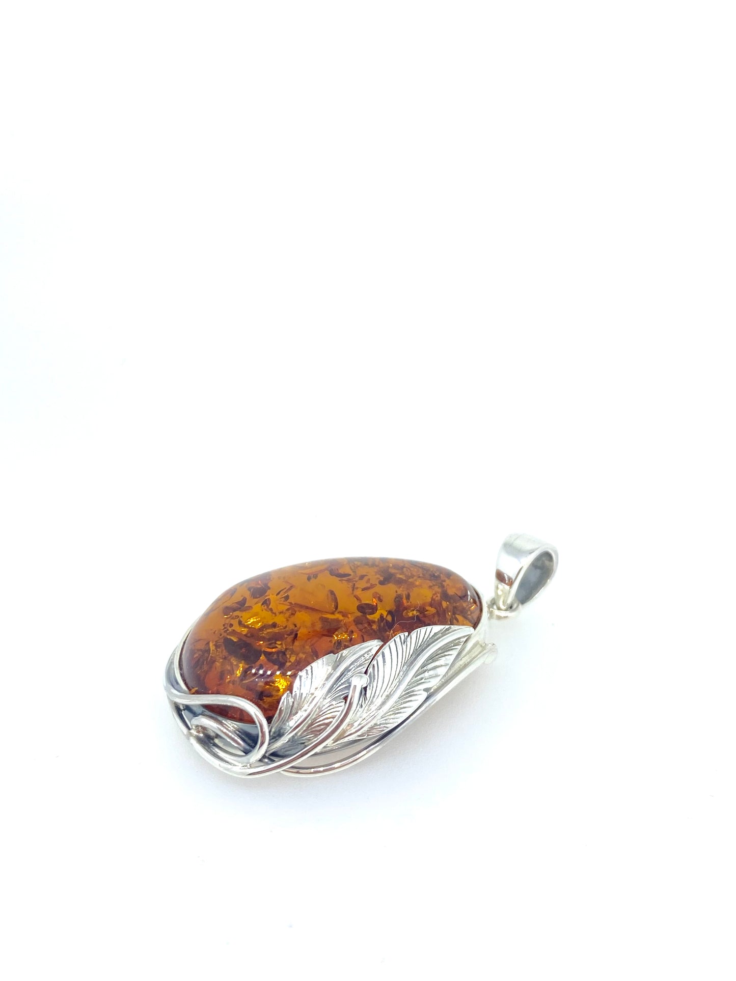 Large Silver leaf and Amber Pendant