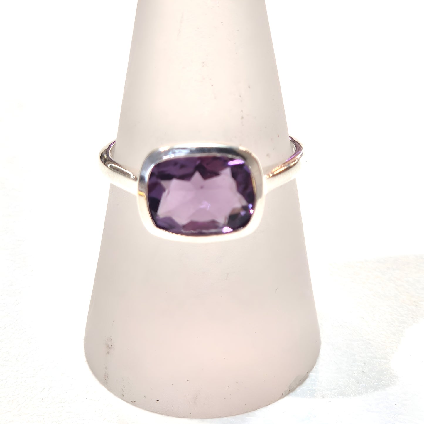 Cushion-Cut Amethyst Bezel Set Sterling Silver Ring