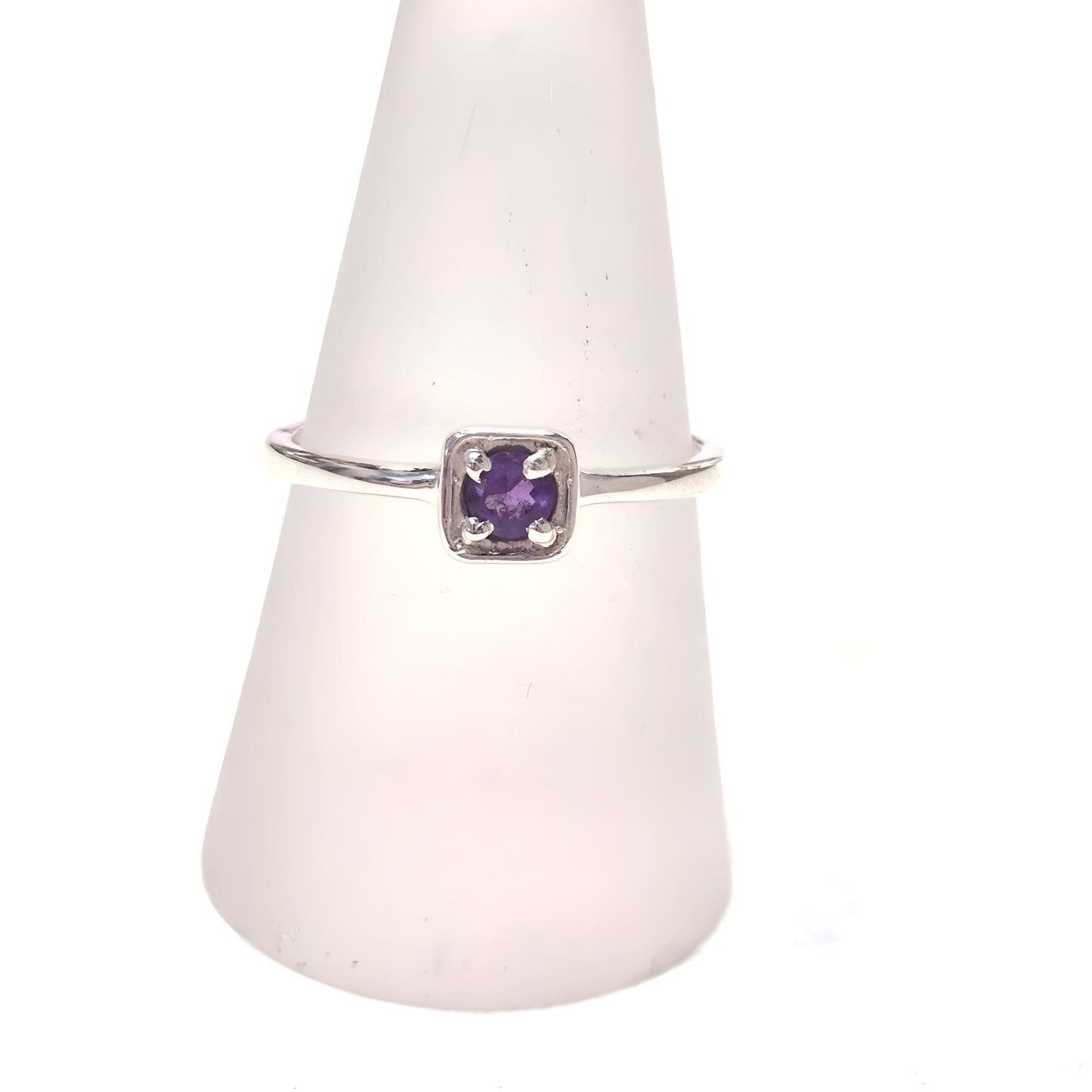Petite Square Amethyst Sterling Silver Ring