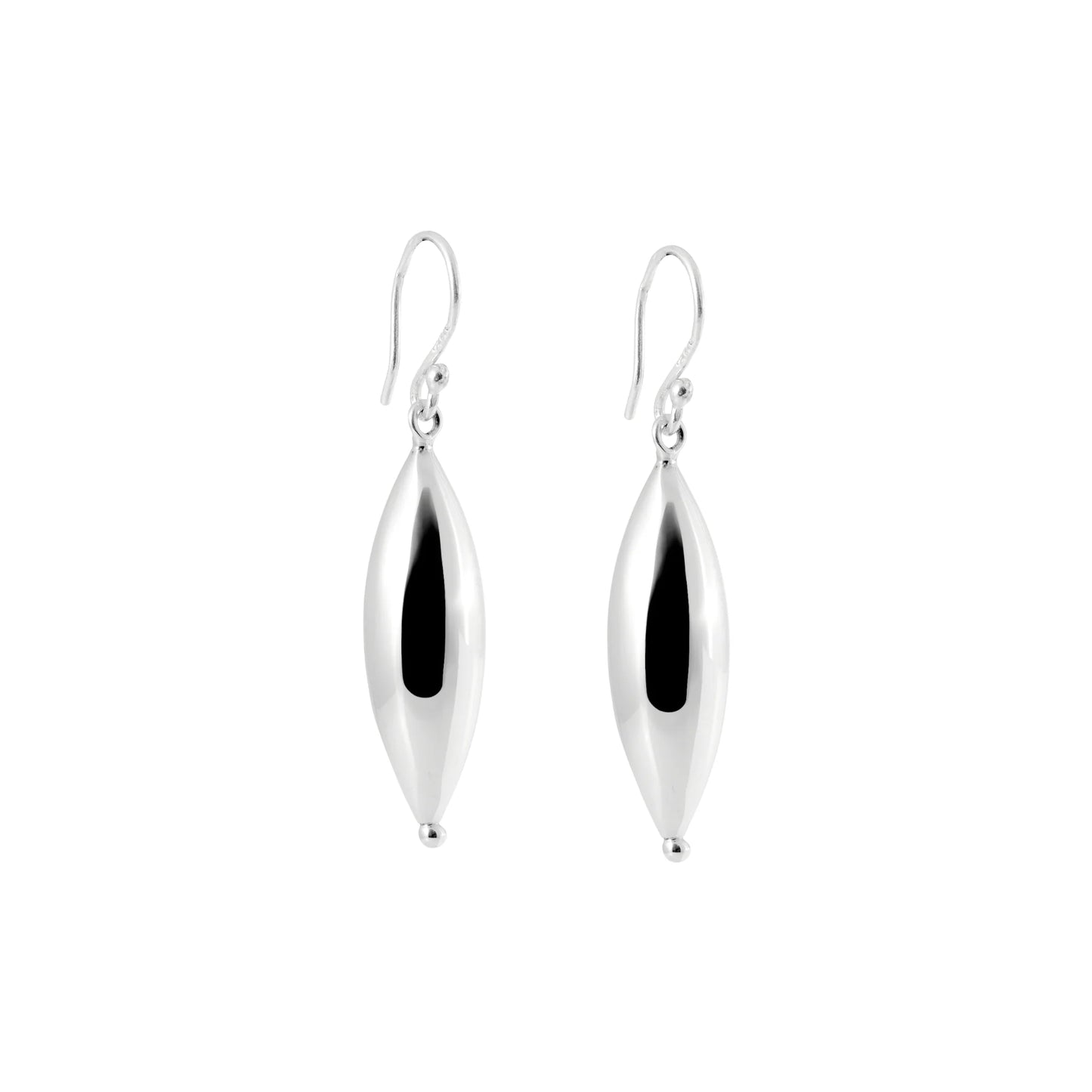 Long Silver Almond Drop Earrings
