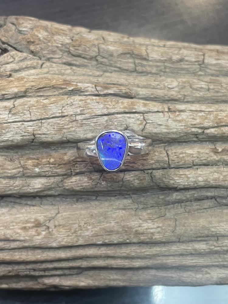 Dark Blue Australian Boulder Opal Ring
