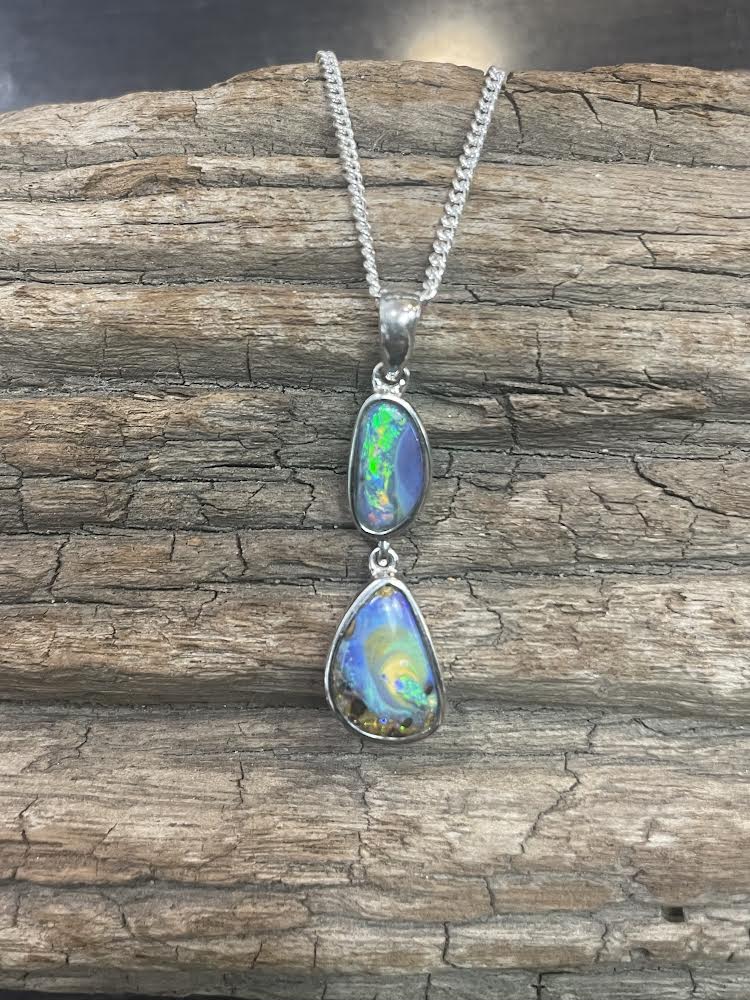 Double Drop Australian Boulder Opal Pendant