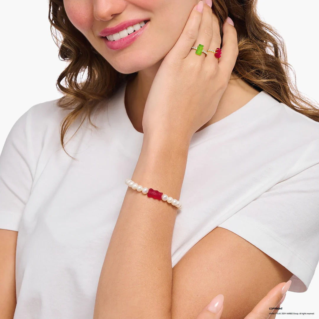 Pearl Bracelet with Red Goldbear