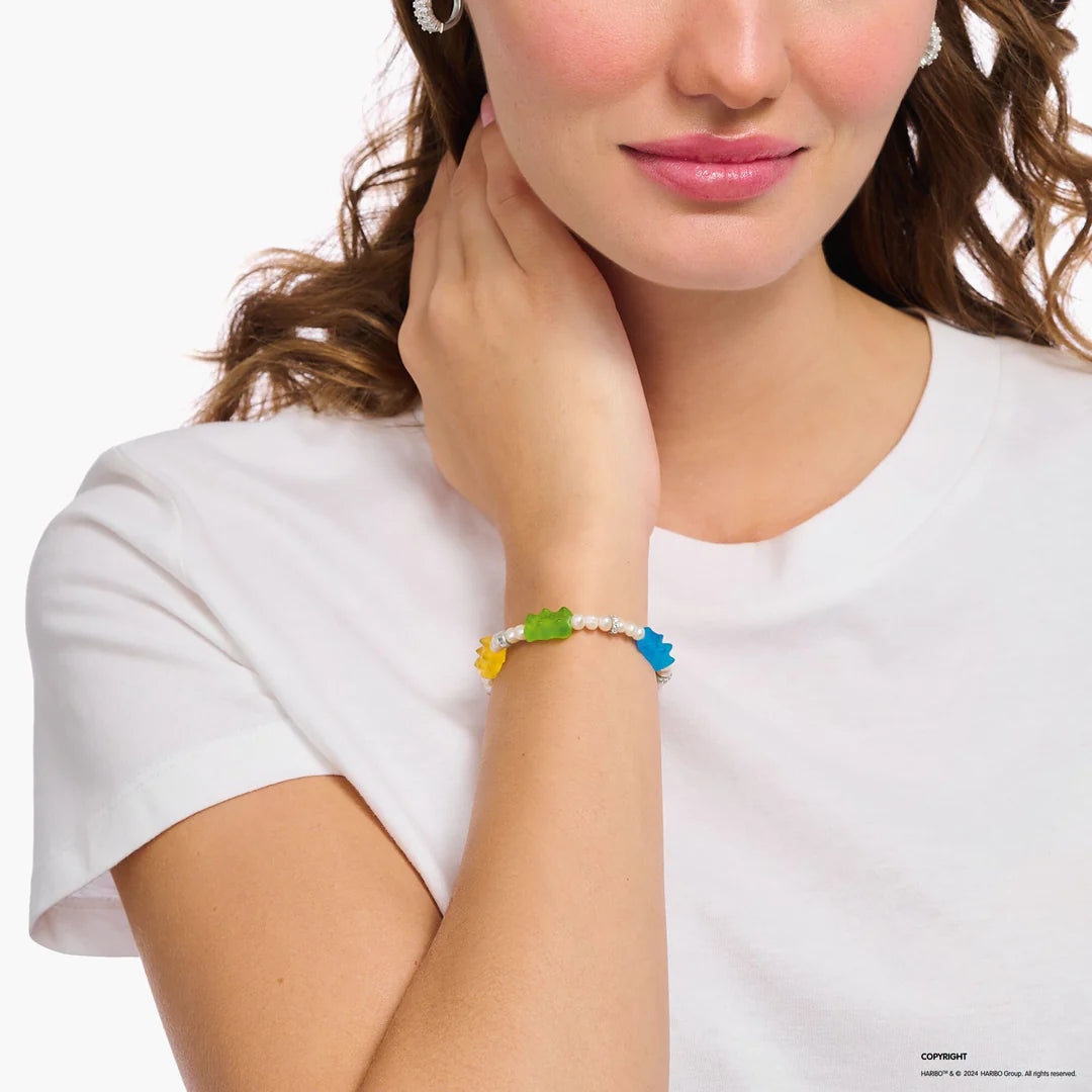 Pearl Bracelet with Five Colourful Goldbears