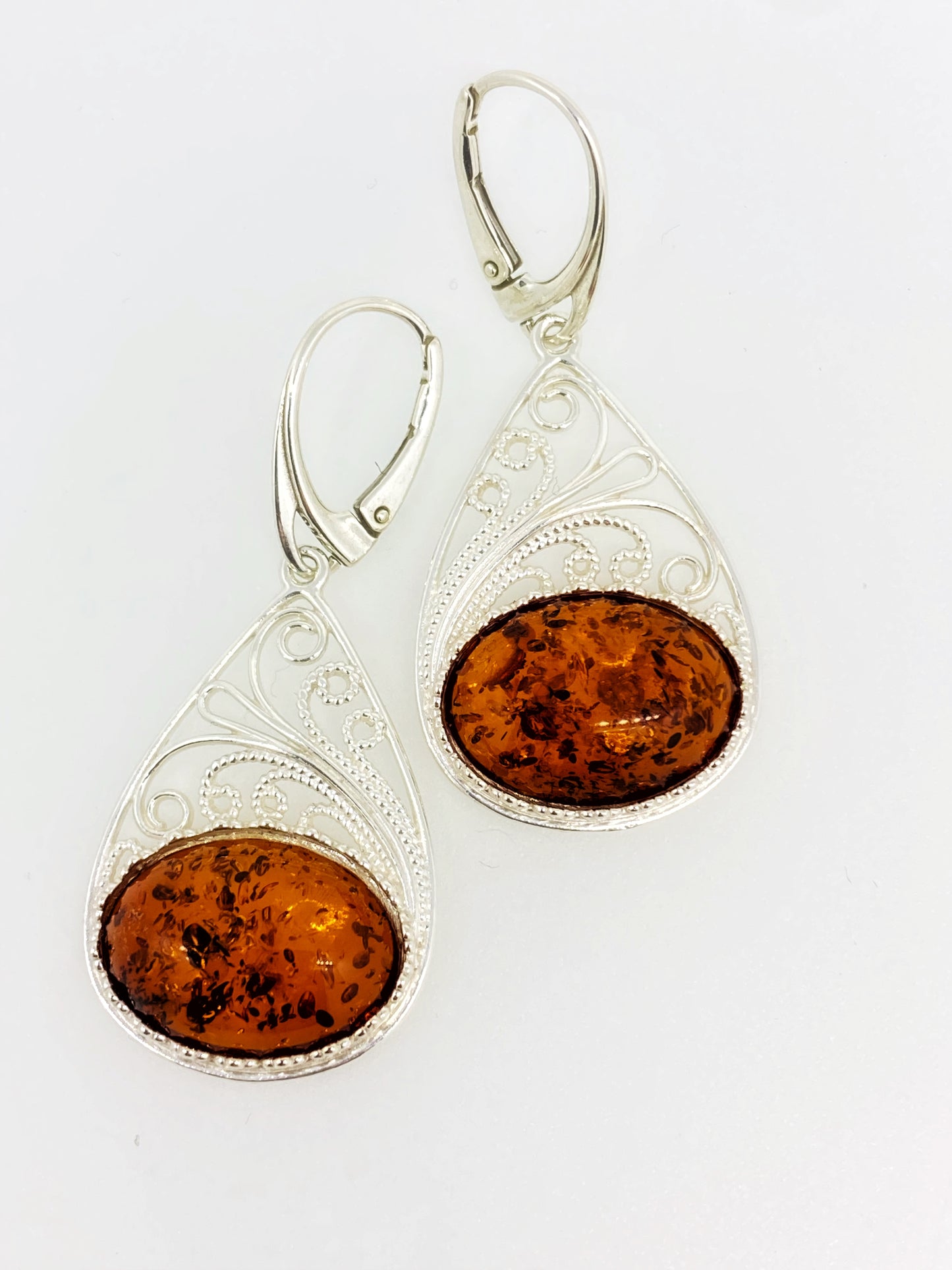 Filigree Drop Amber Earrings