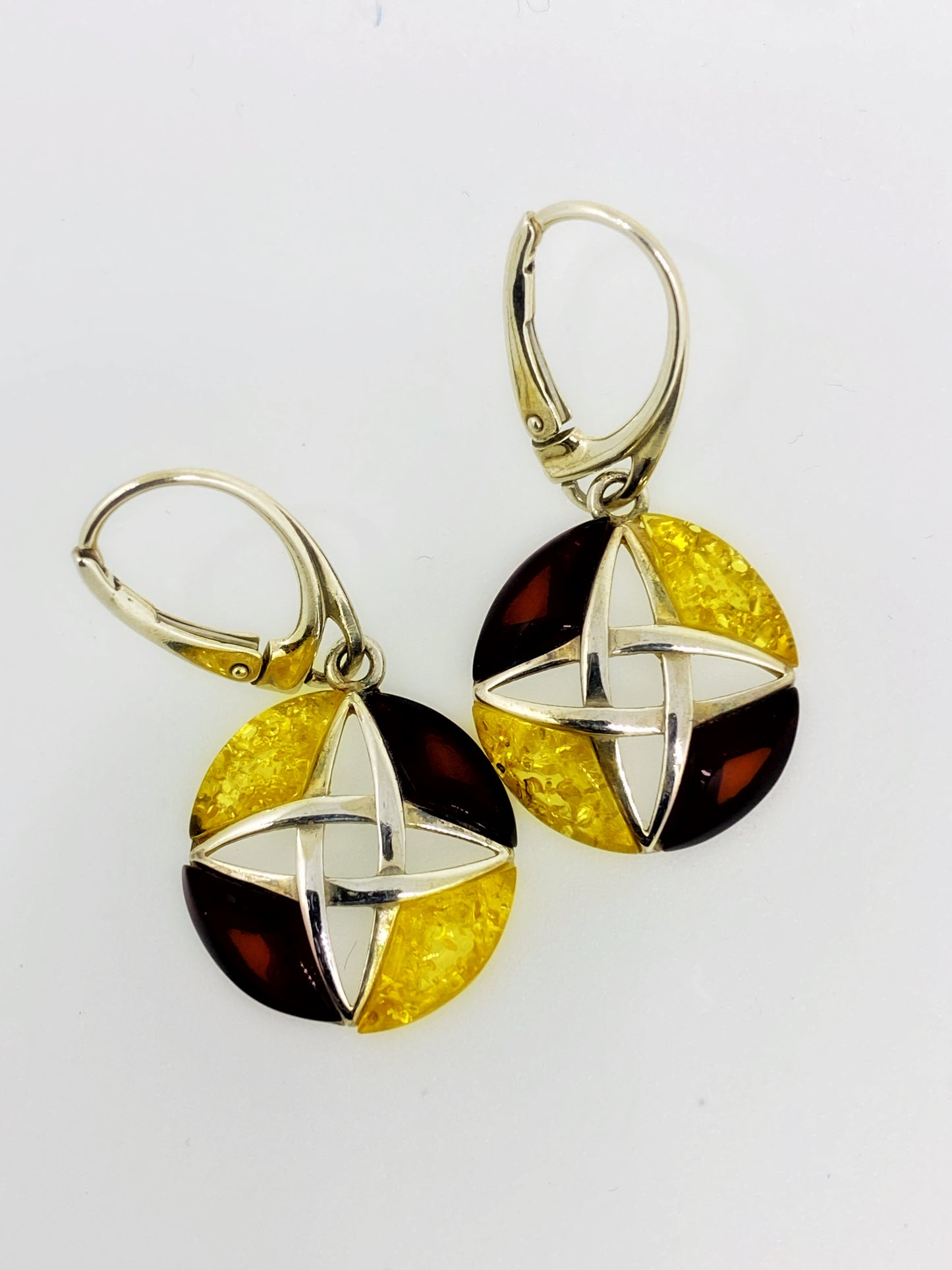 Two tone Patterned Amber Earrings
