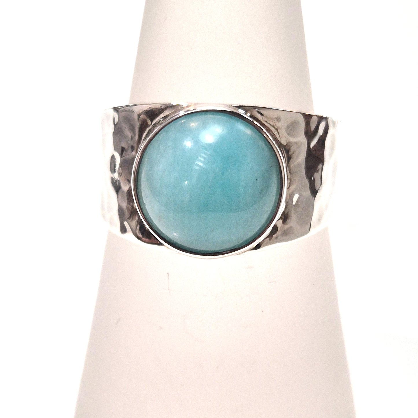 Round Amazonite Ring with Hammered Band
