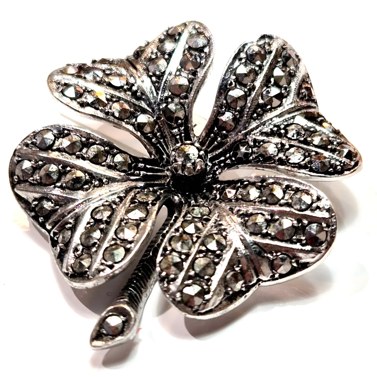 Vintage Marcasite Four-Leaf Clover Brooch