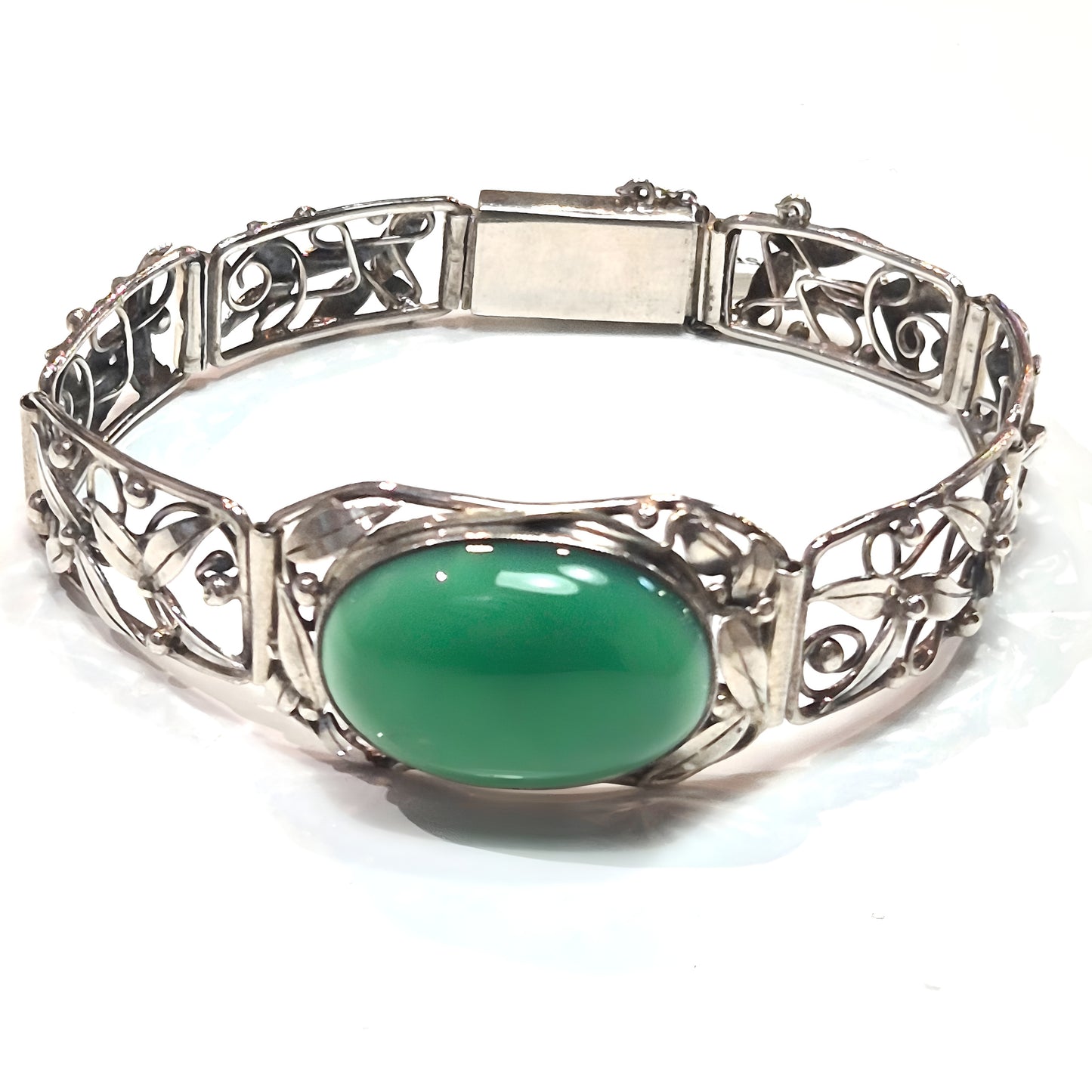 Estate Silver & Chrysoprase Bracelet