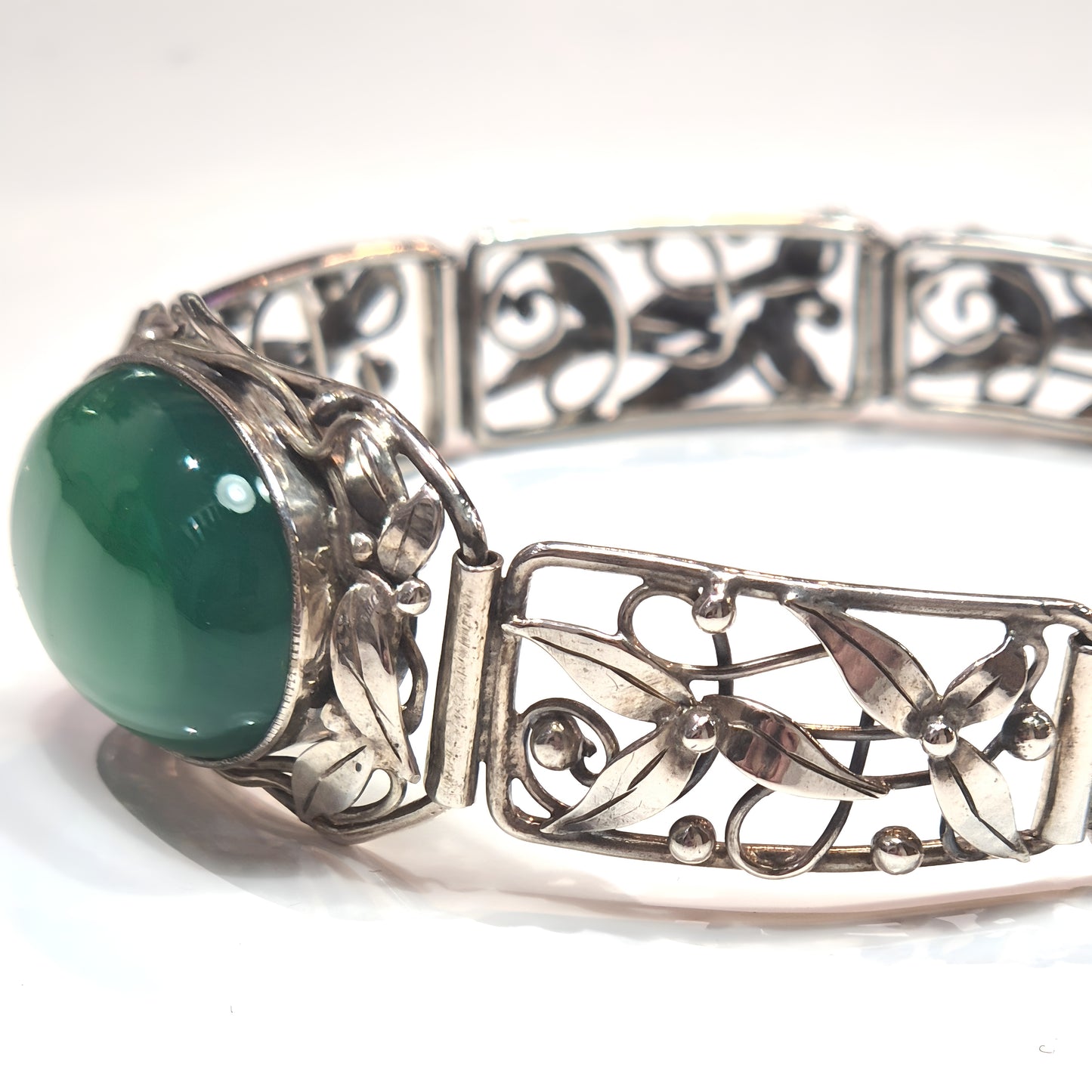 Estate Silver & Chrysoprase Bracelet