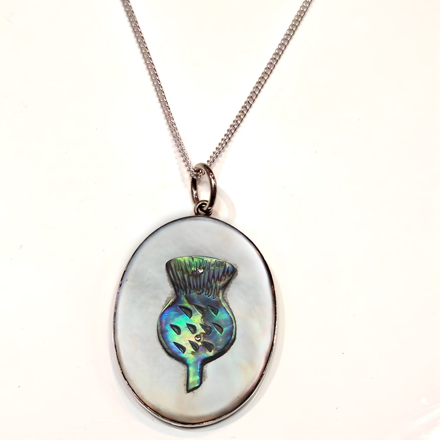 Estate Mother of Pearl & Paua Shell Thistle Pendant