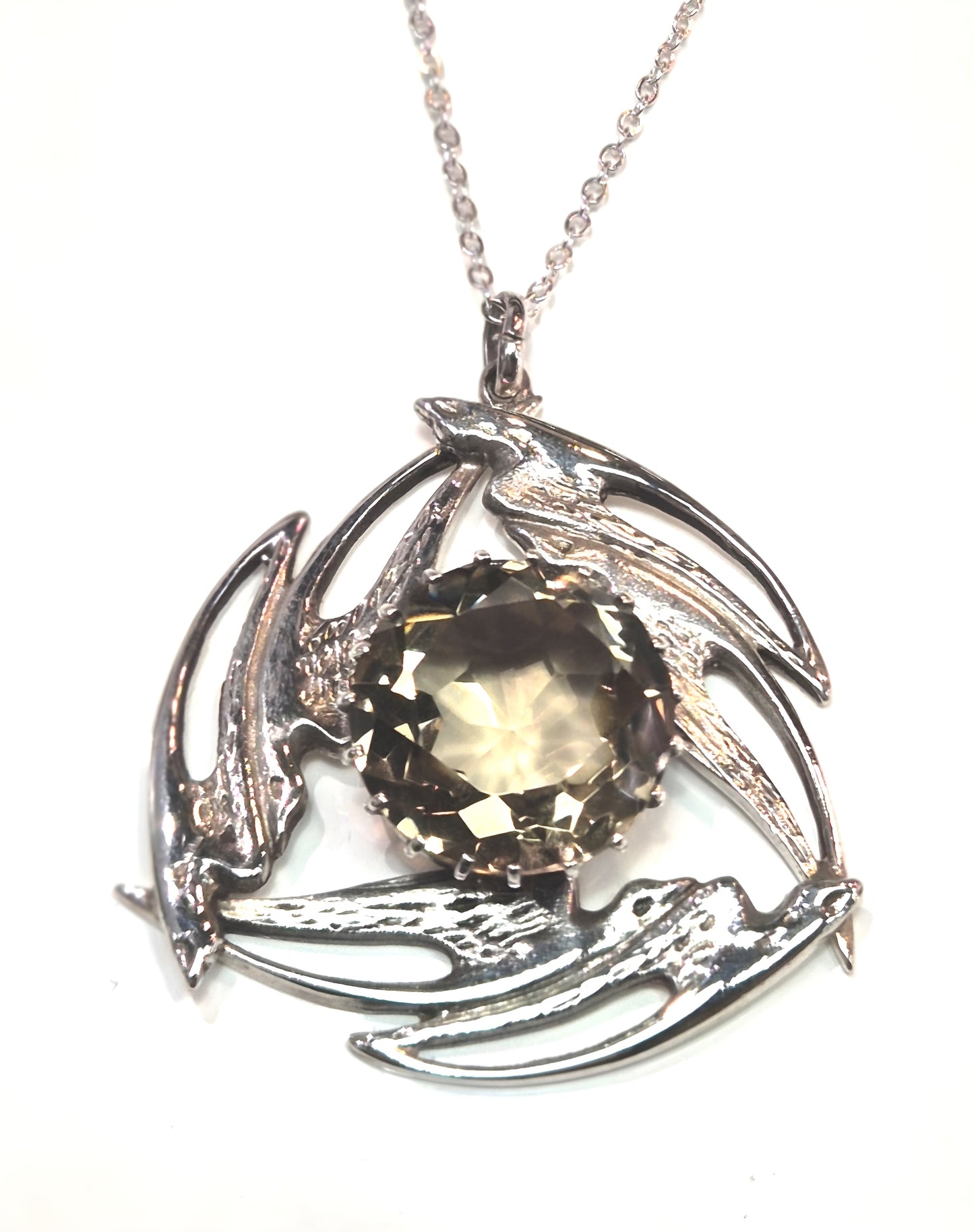 Estate Sterling Silver Pendant with Smokey Quartz & Abstract Design