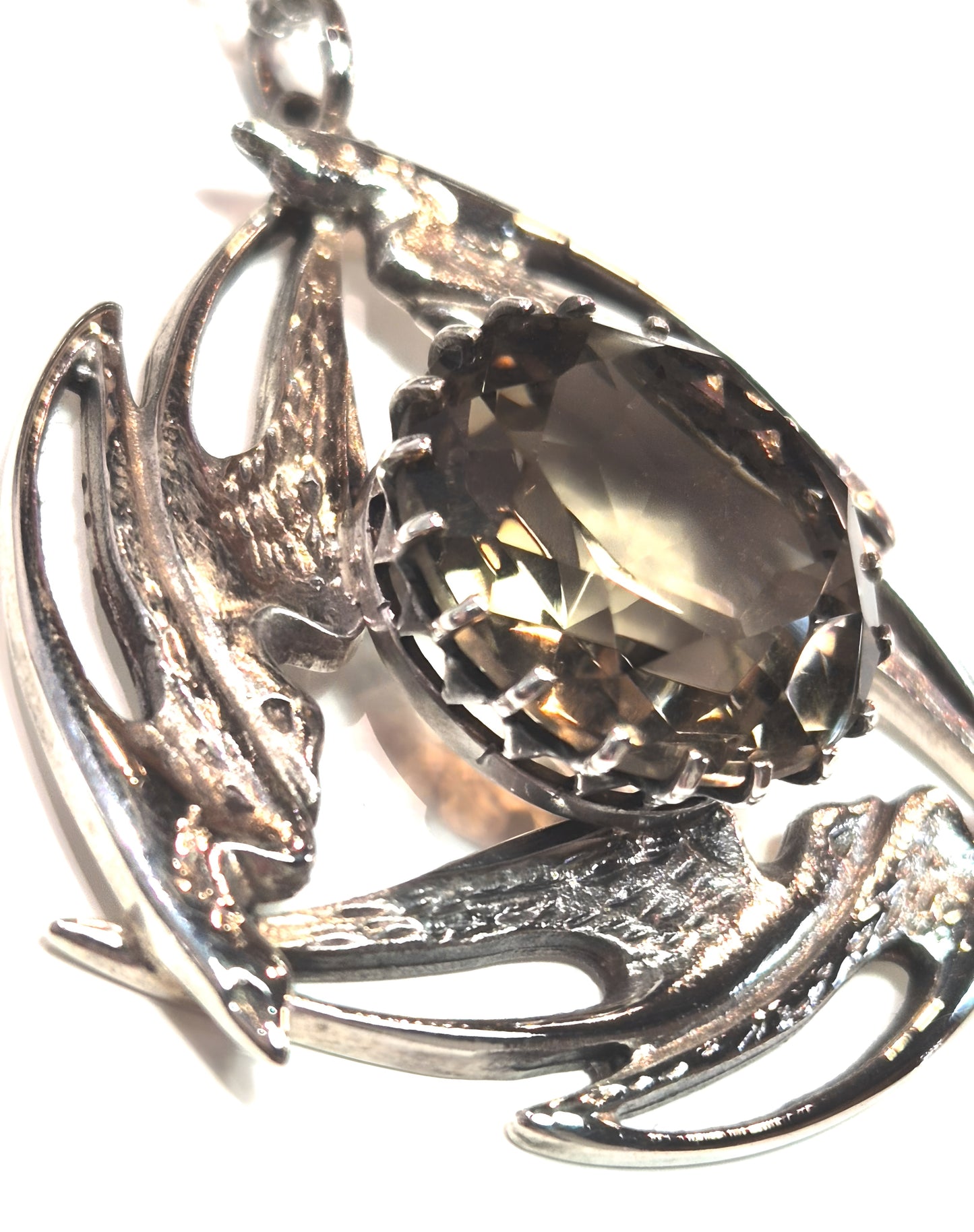 Estate Sterling Silver Pendant with Smokey Quartz & Abstract Design