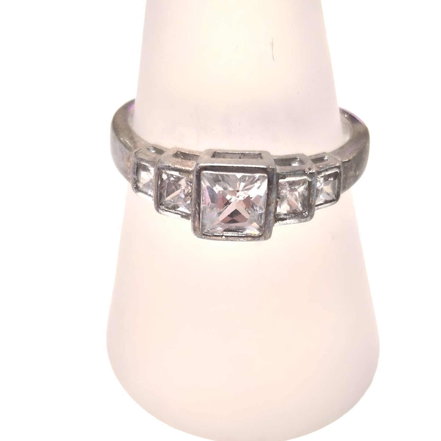 Estate Sterling Silver Princess-Cut CZ Ring