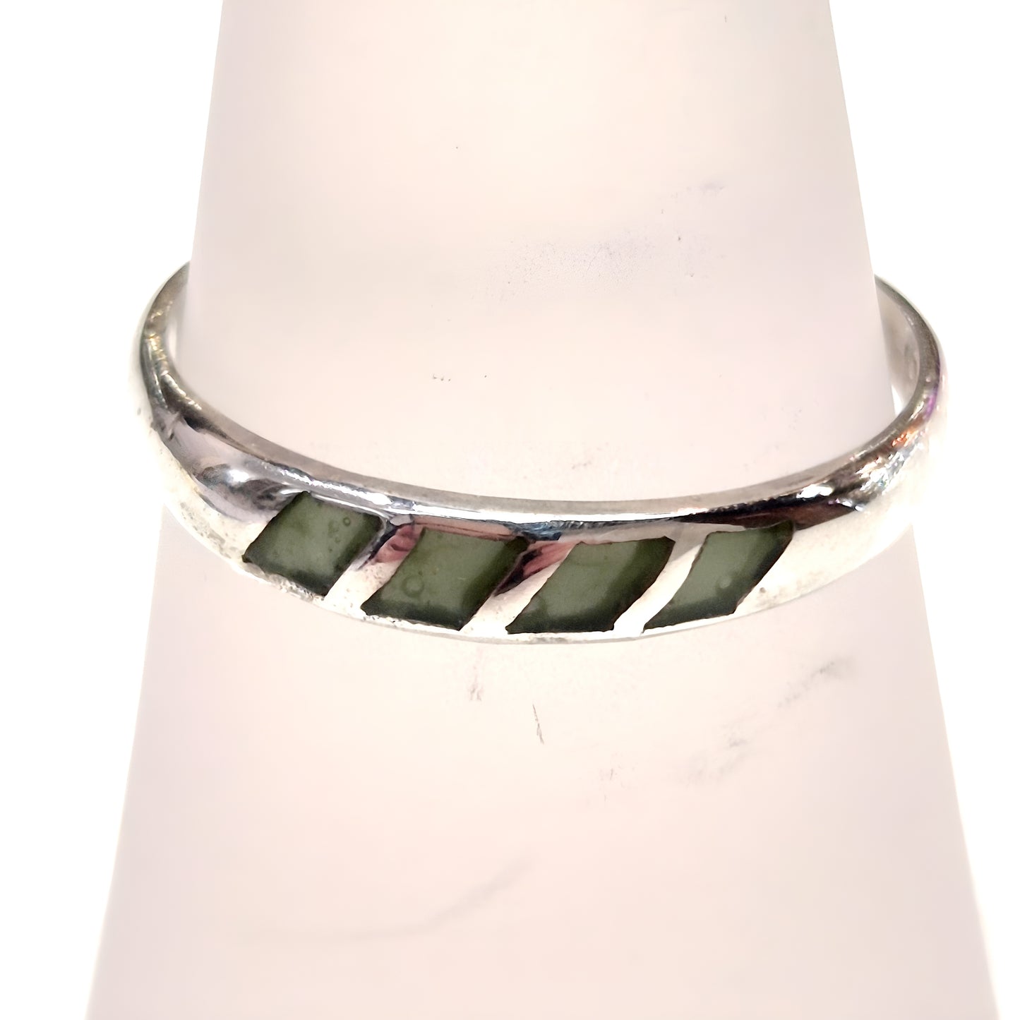 Estate Sterling Silver Green Inlay Ring