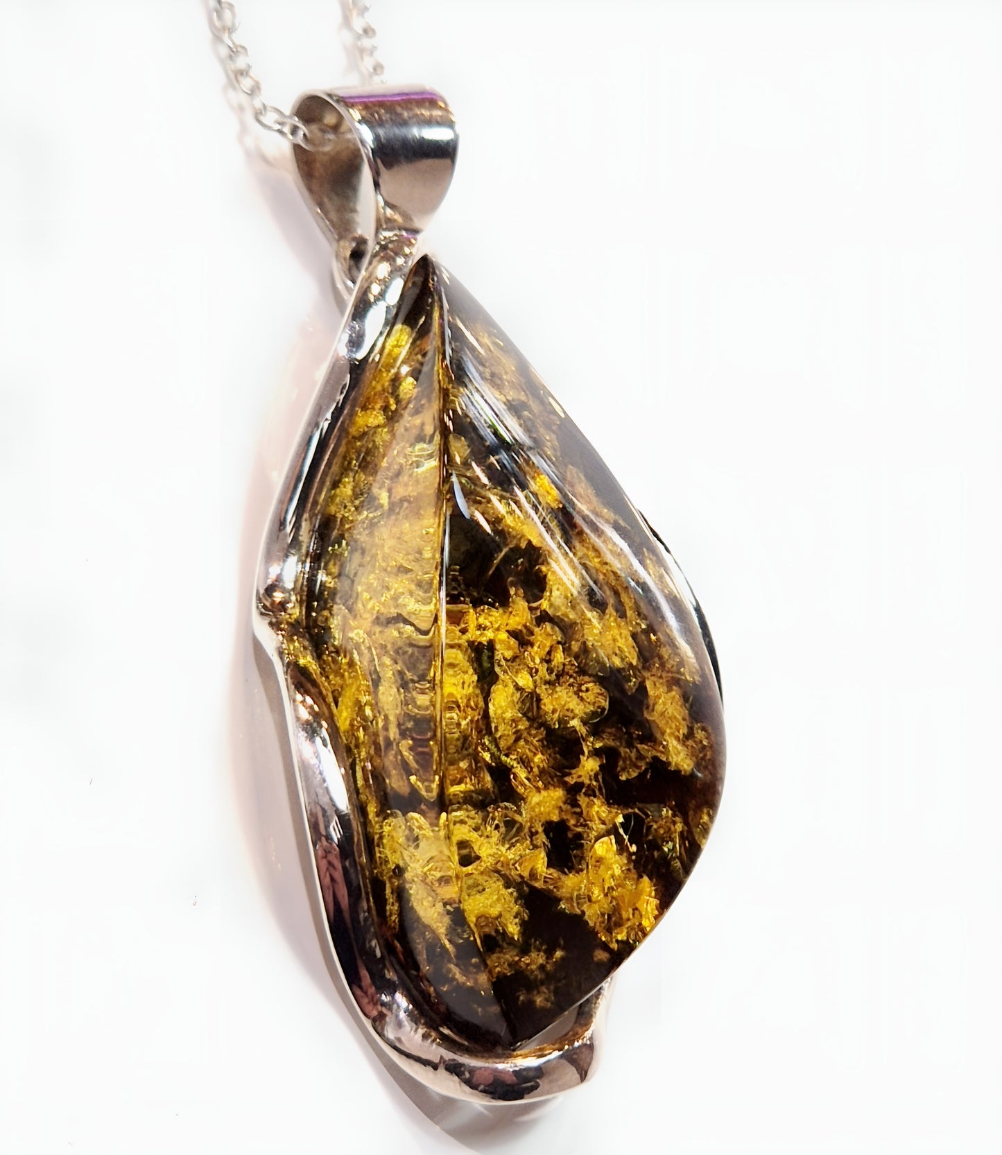 Leaf-Shaped Green Amber Pendant