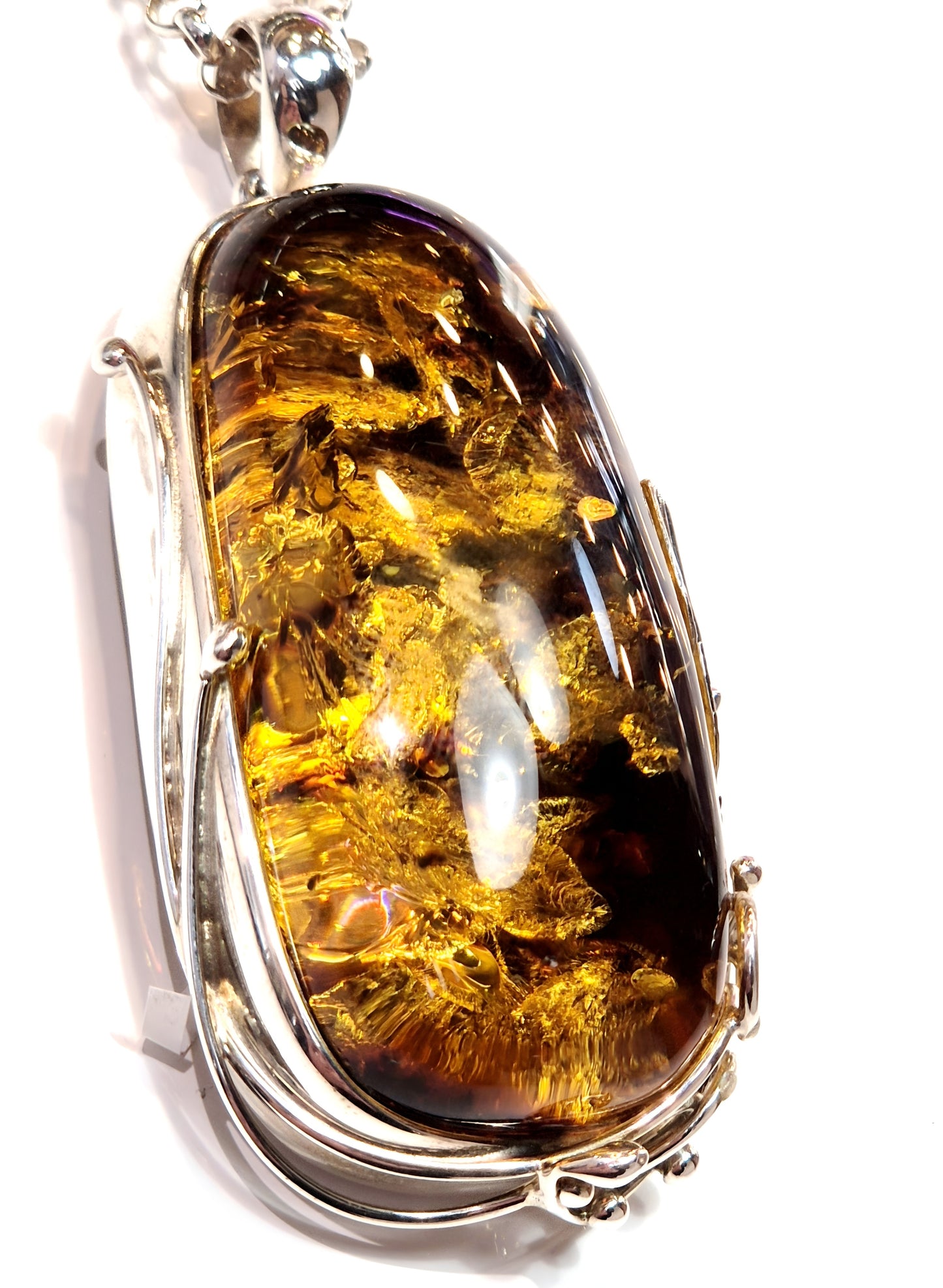 Cognac Amber Feather Pendant