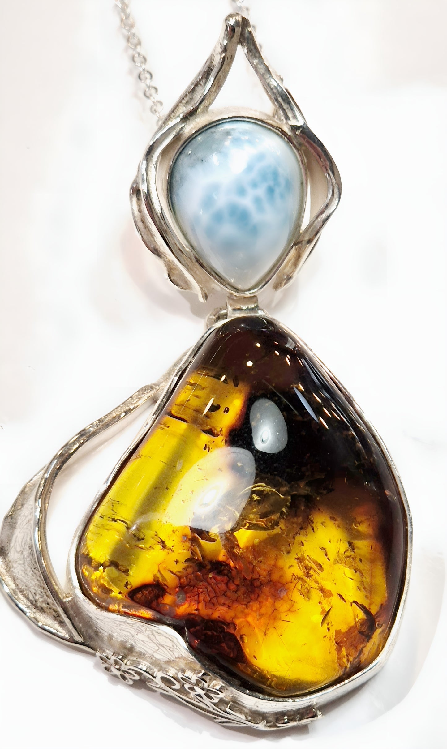 Amber and Larimar Pendant