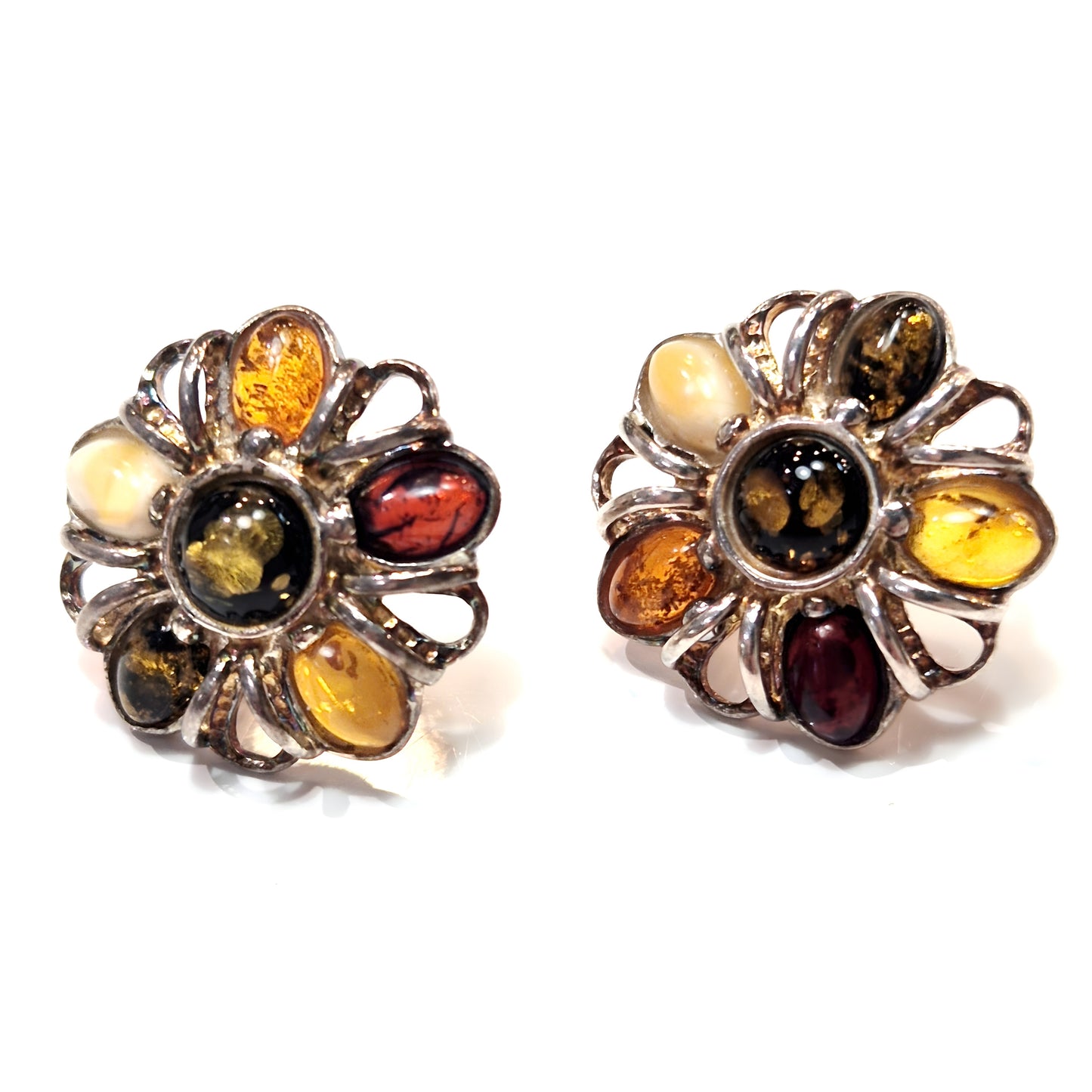Baltic Amber Floral Studs