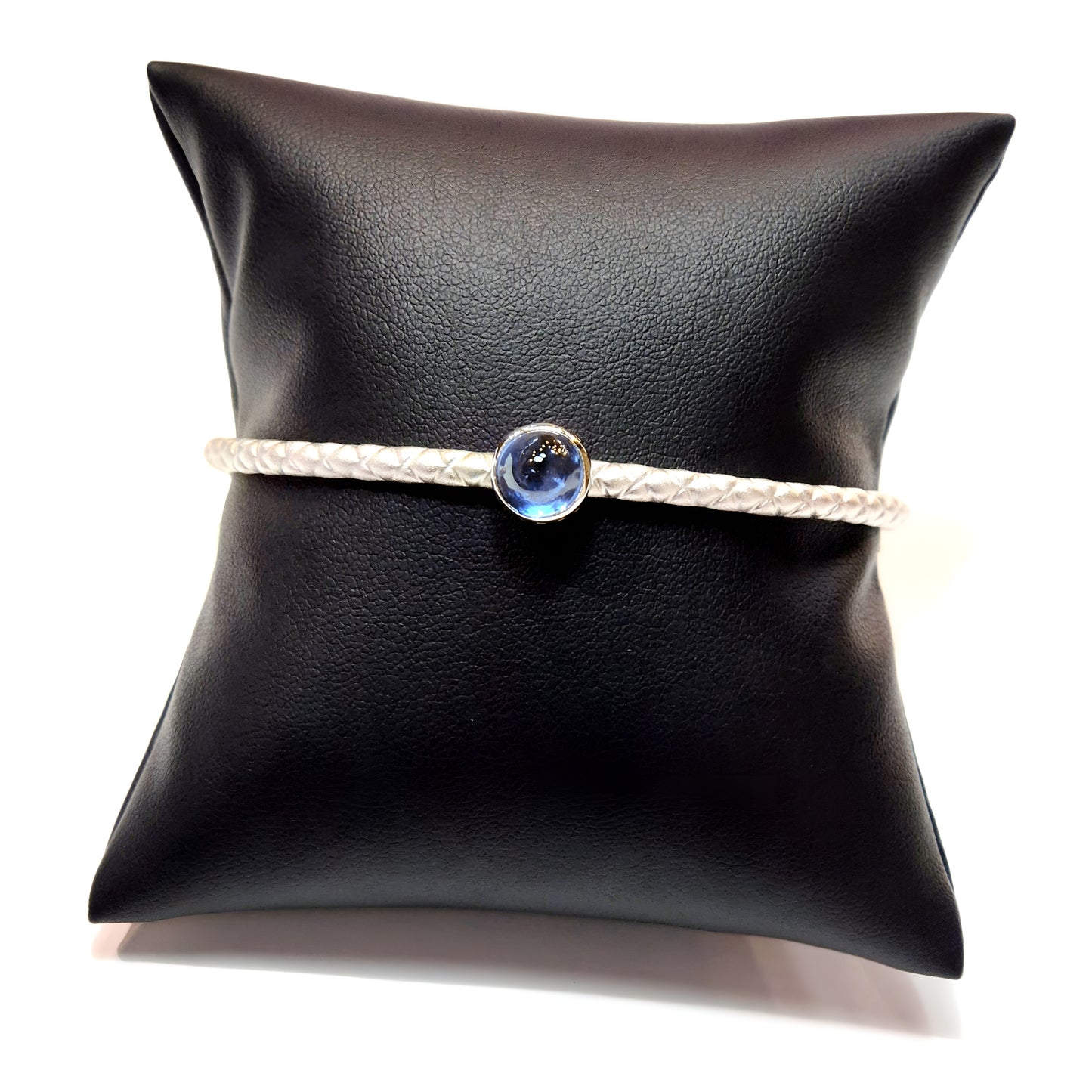 Sterling Silver & Blue Stone Cabochon Bangle