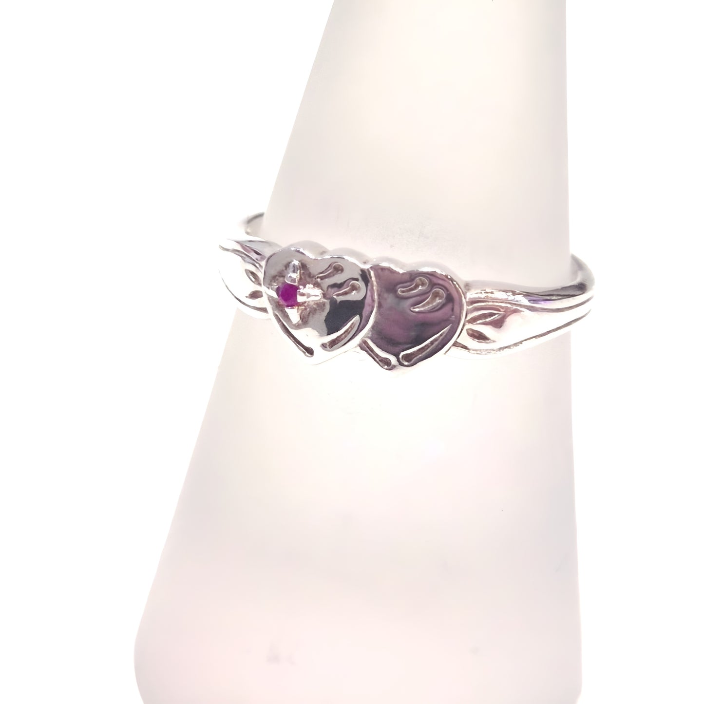 Double Heart mini Signet Ring with Ruby