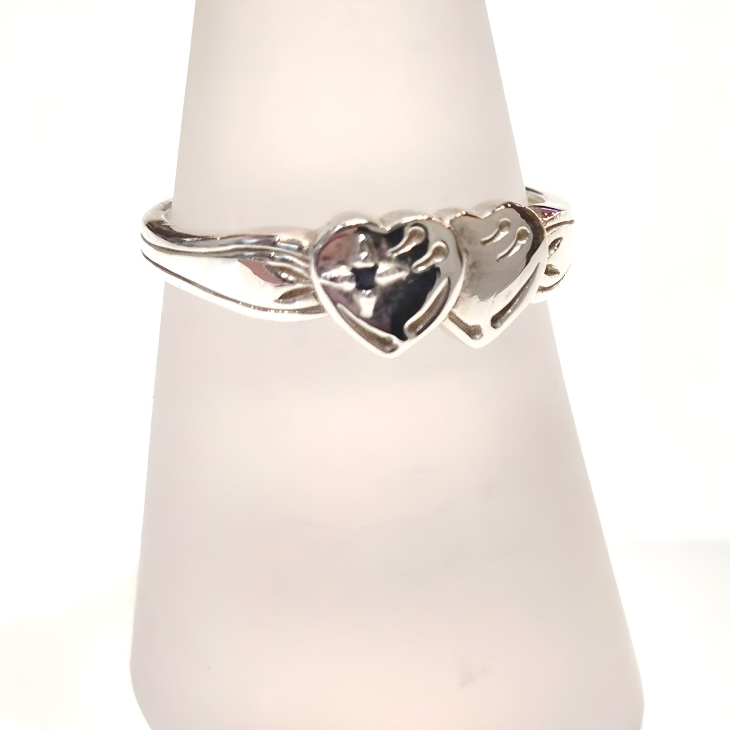 Double Heart Mini Signet Ring with Sapphire