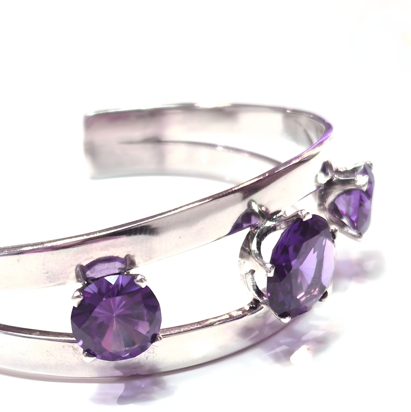 Estate Purple Sapphire & Sterling Silver Cuff