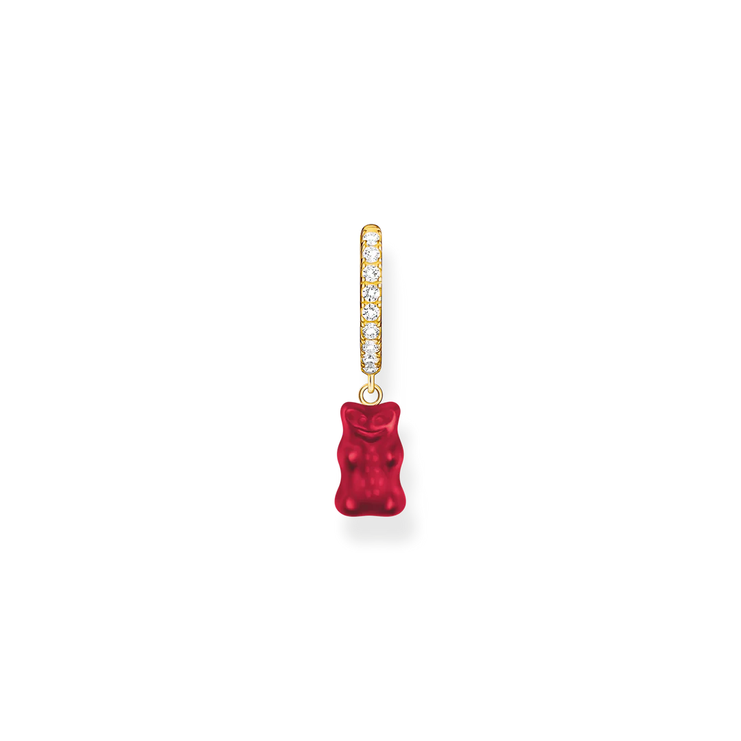Single Hoop Earring w\ Red Goldbear & Zirconia