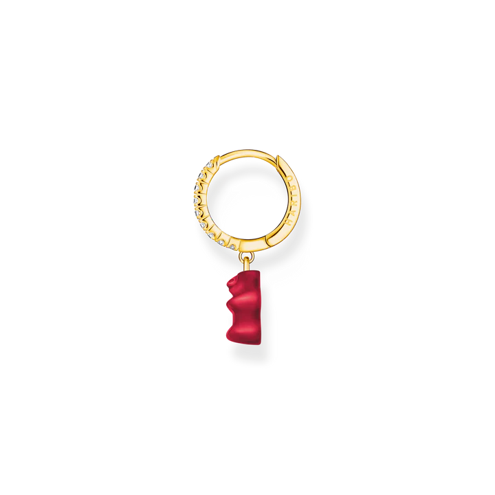 Single Hoop Earring w\ Red Goldbear & Zirconia