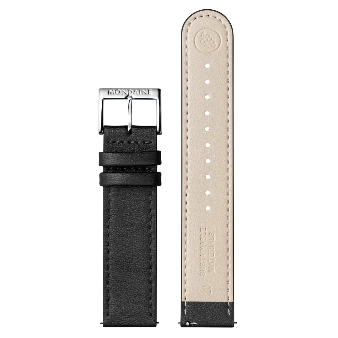 MONDAINE DOPPIO SOLAR
BLACK GRAPE LEATHER, 41 MM