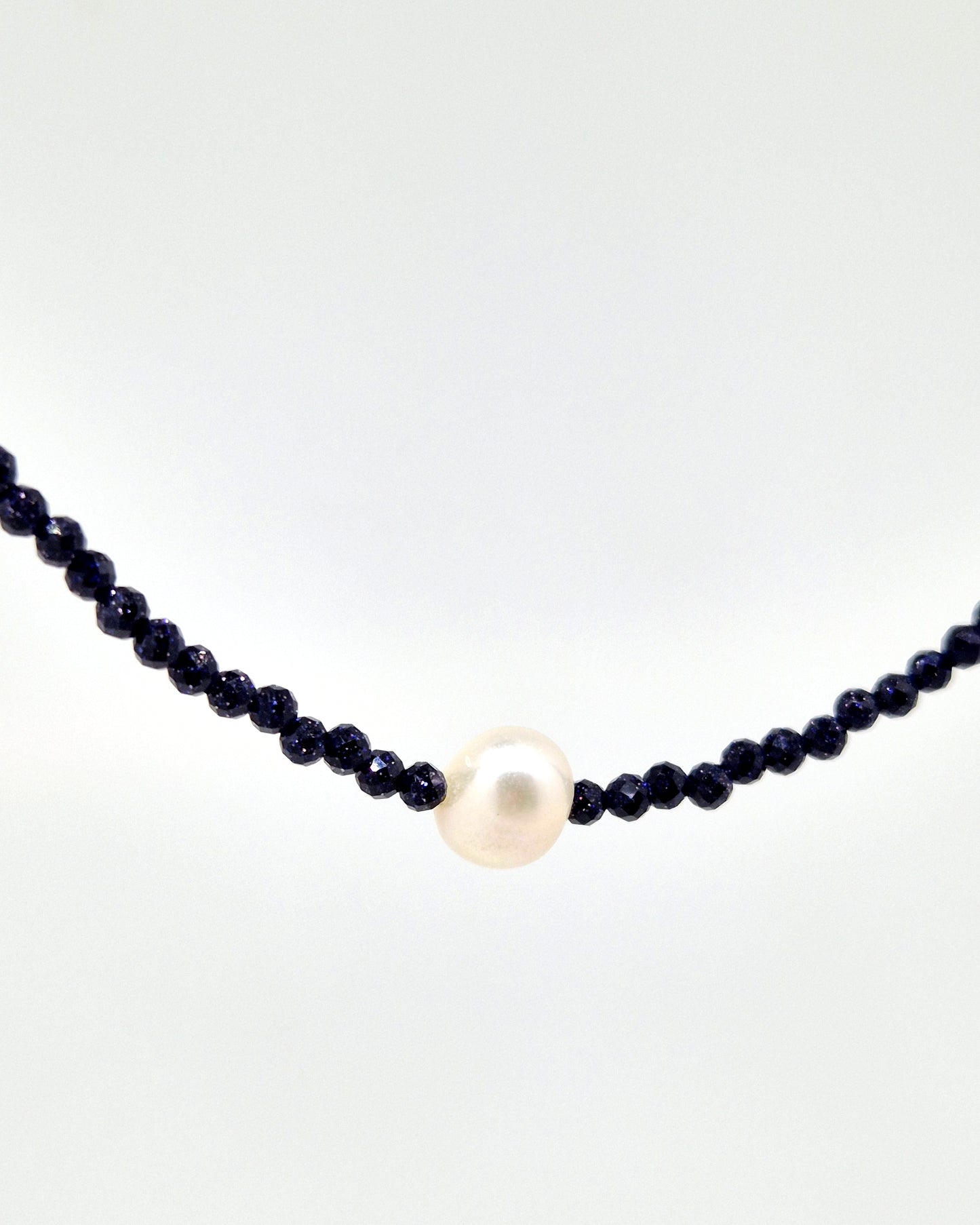 Deep Navy Spinel & Freshwater Pearl Necklace