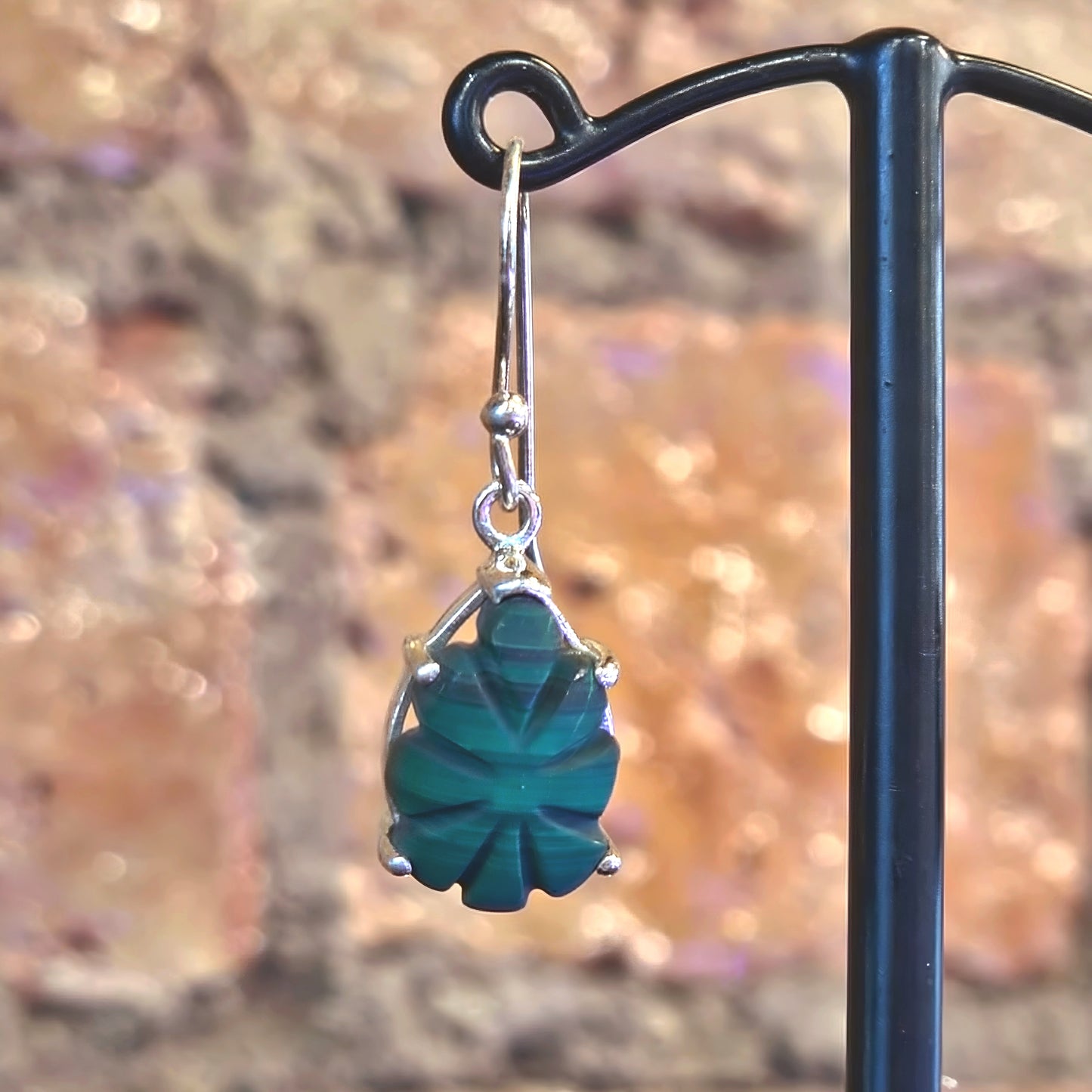 Carved Malachite Drop Earrings
