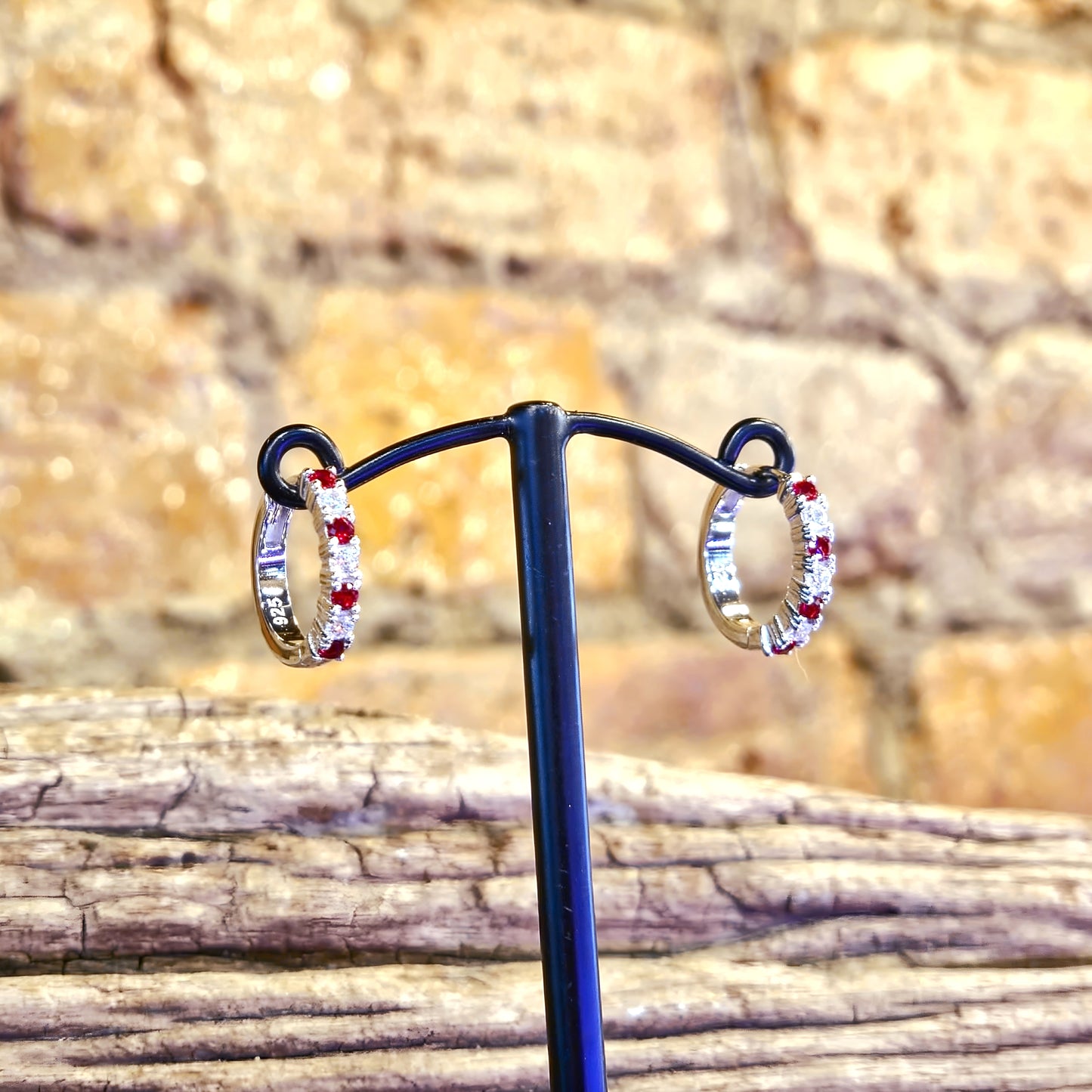 Red & White CZ Huggie Earrings