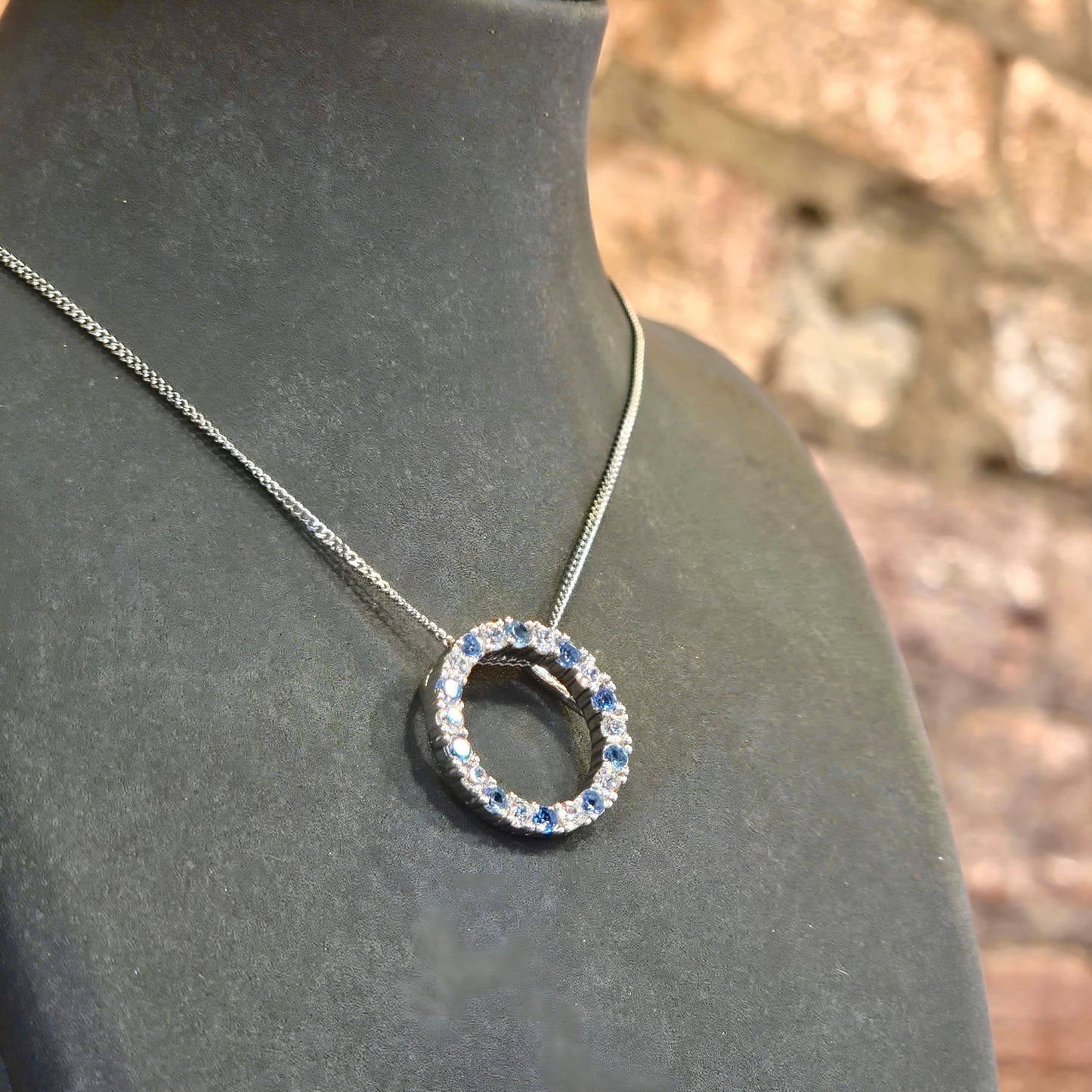 Blue Spinel & CZ Circle Pendant Necklace