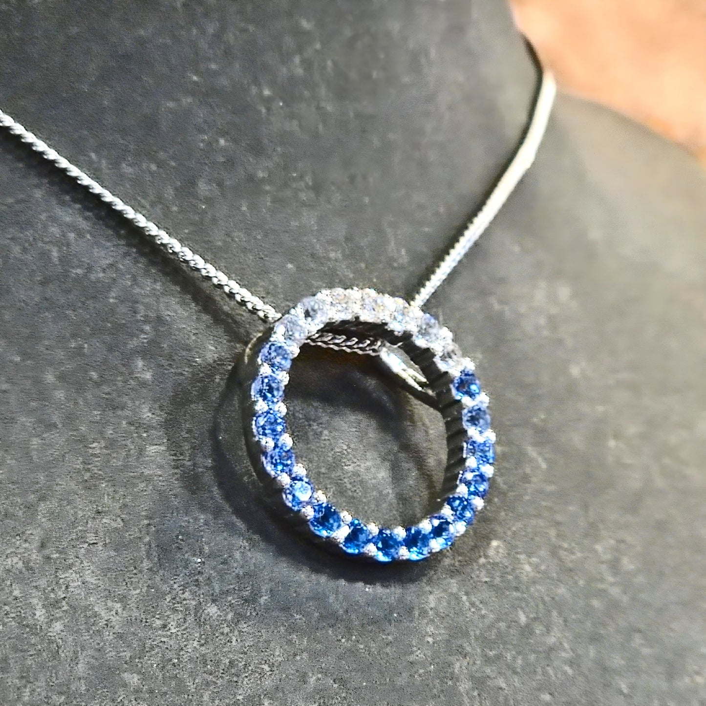 Blue CZ Circle Pendant Necklace