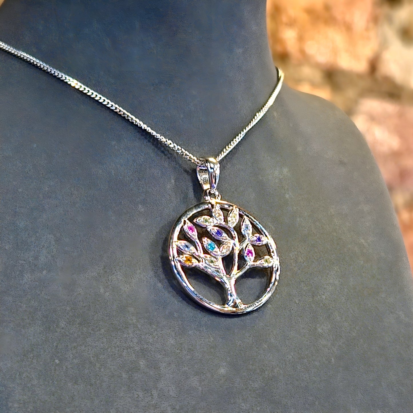 Coloured CZ Tree of Life Pendant