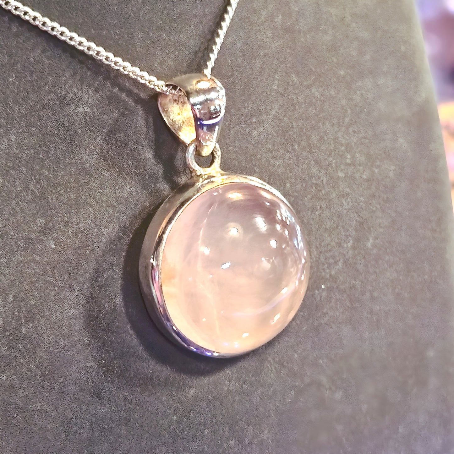 Round Rose Quartz Cabochon Pendant