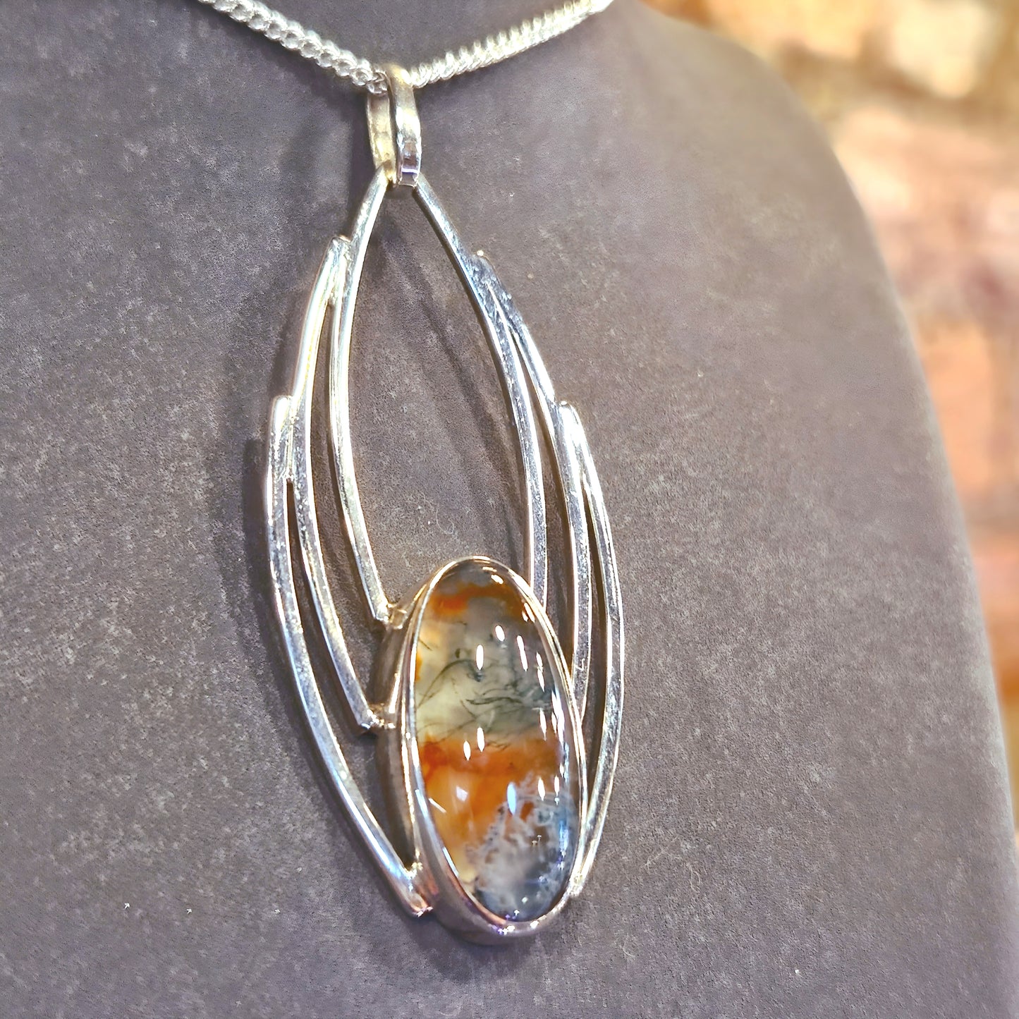 Estate Sterling Silver Pendant with Synthetic Moss Agate