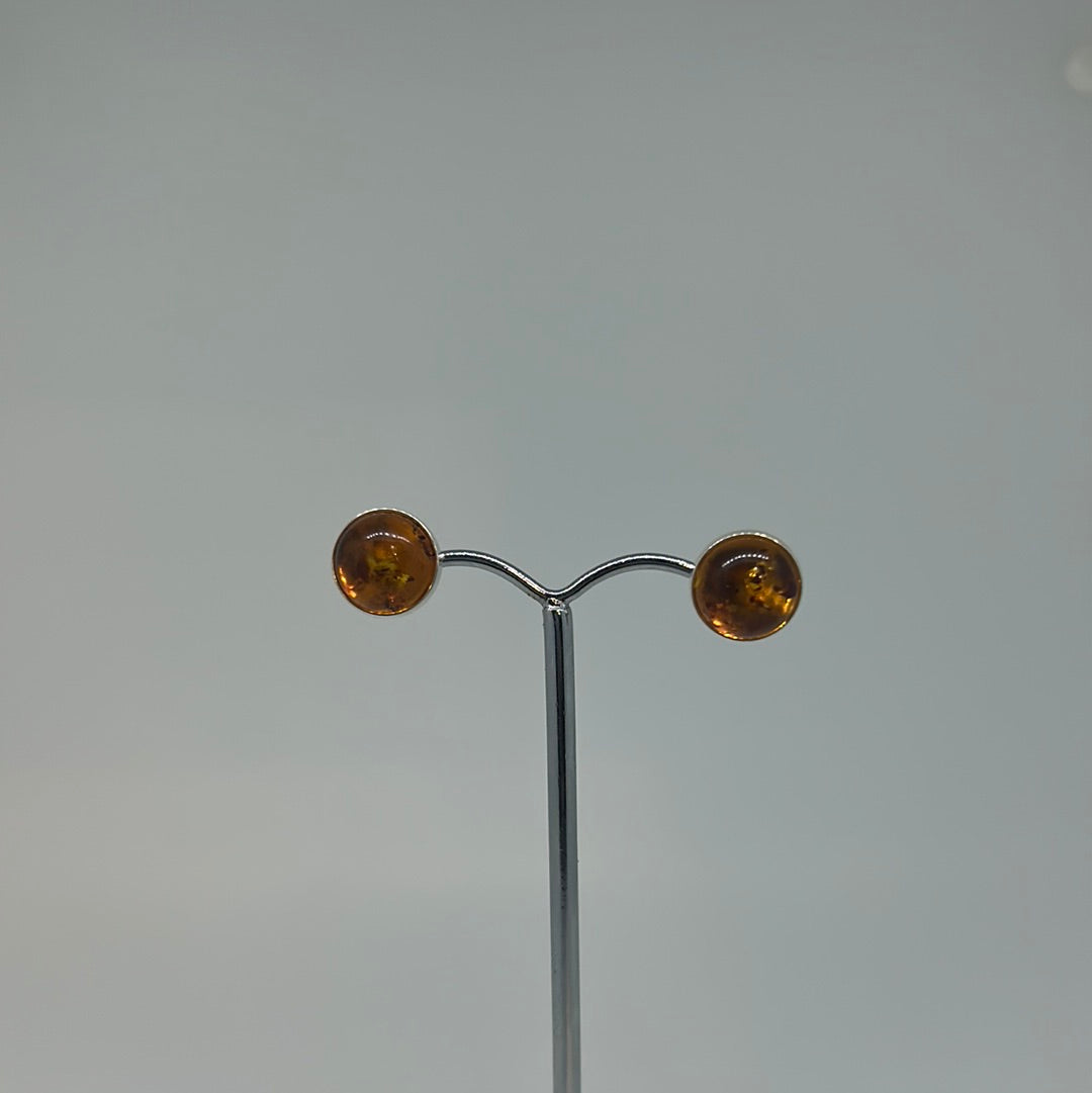 Medium Round Amber Stud Earrings