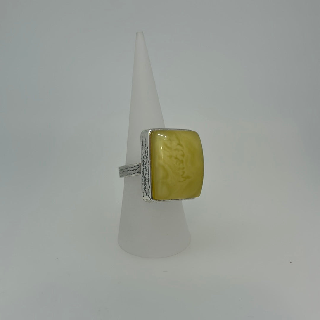 Large Square Amber Ring