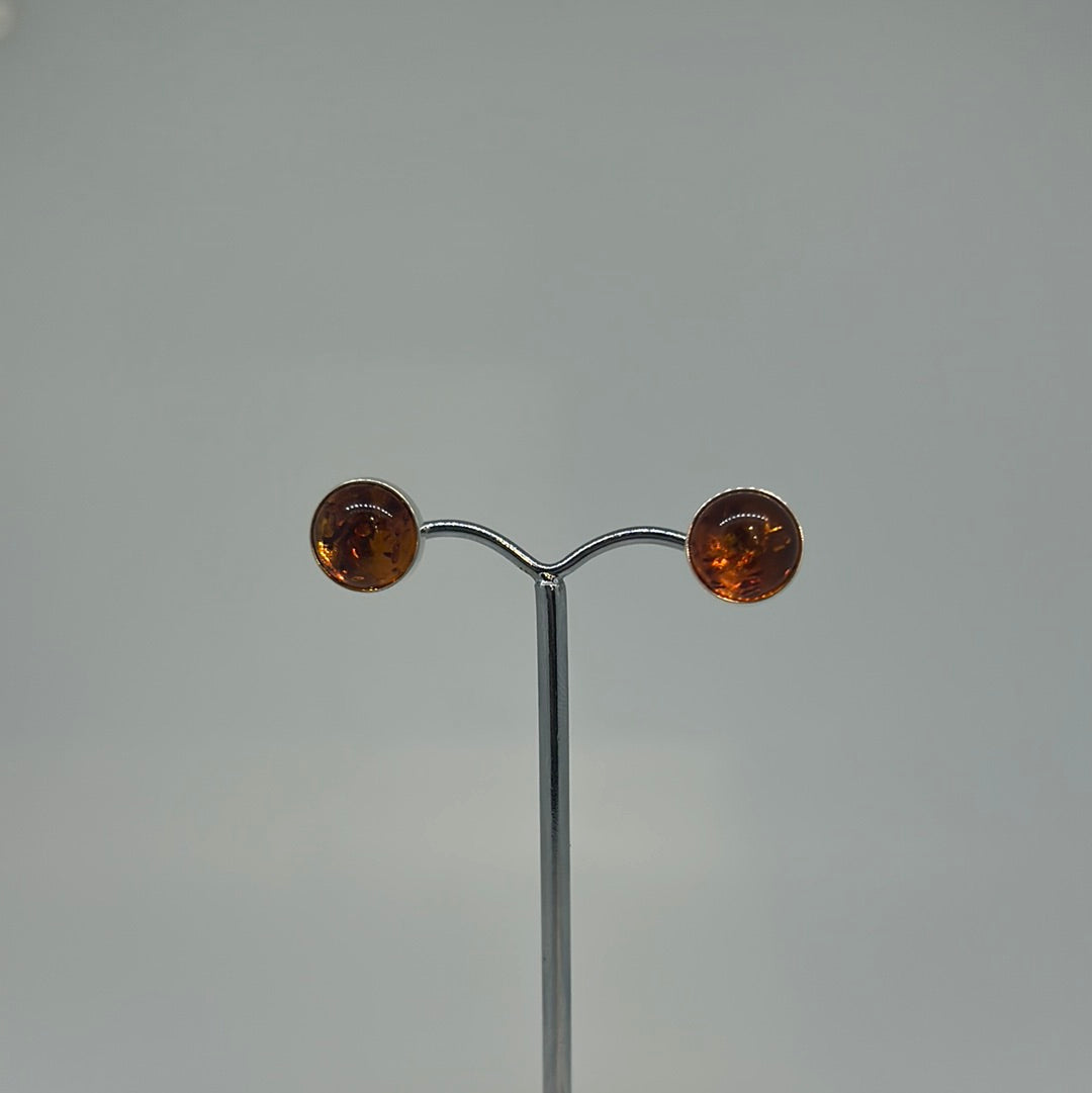 Medium Round Amber Stud Earrings