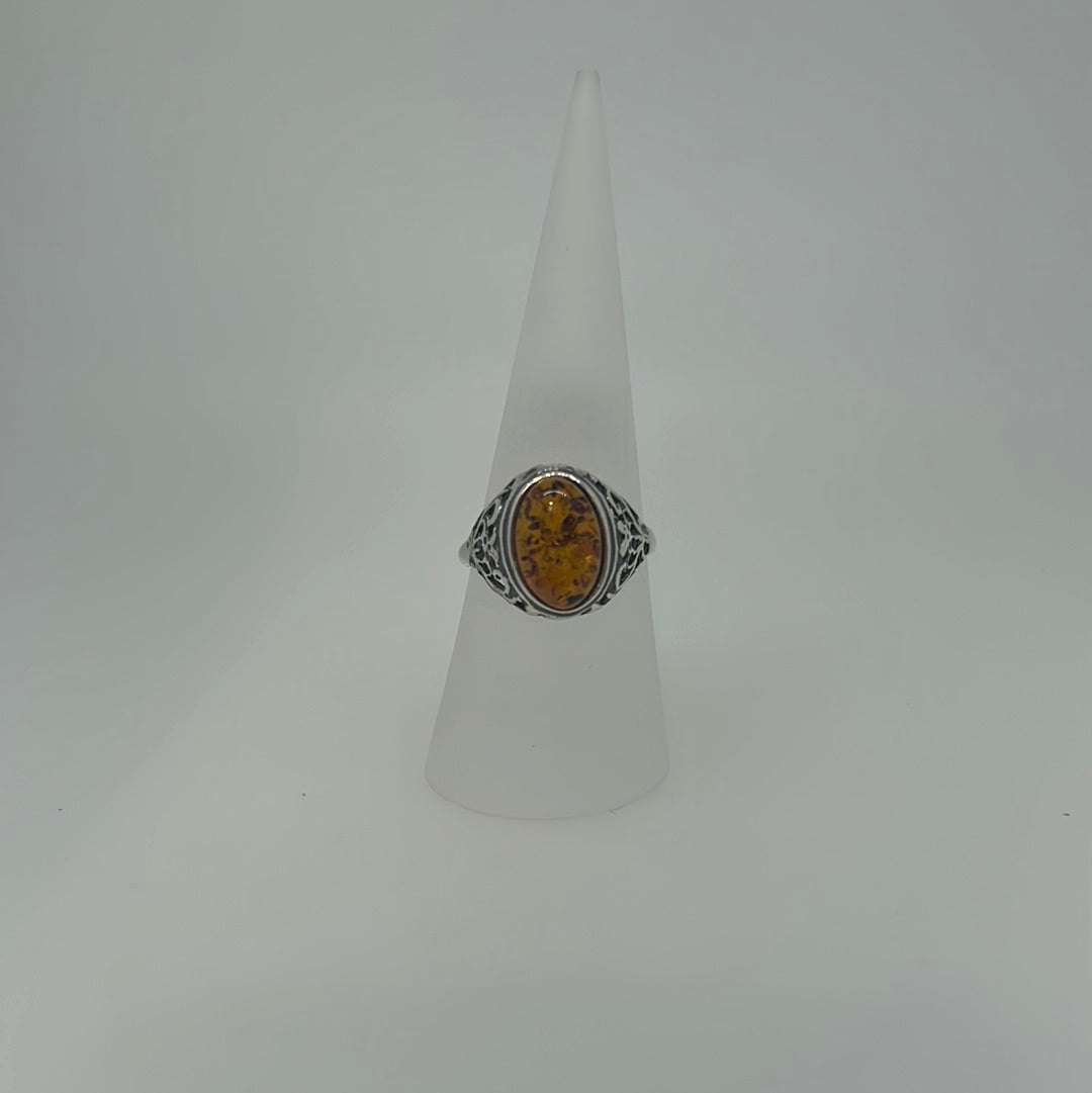 Raised fancy bezel amber ring